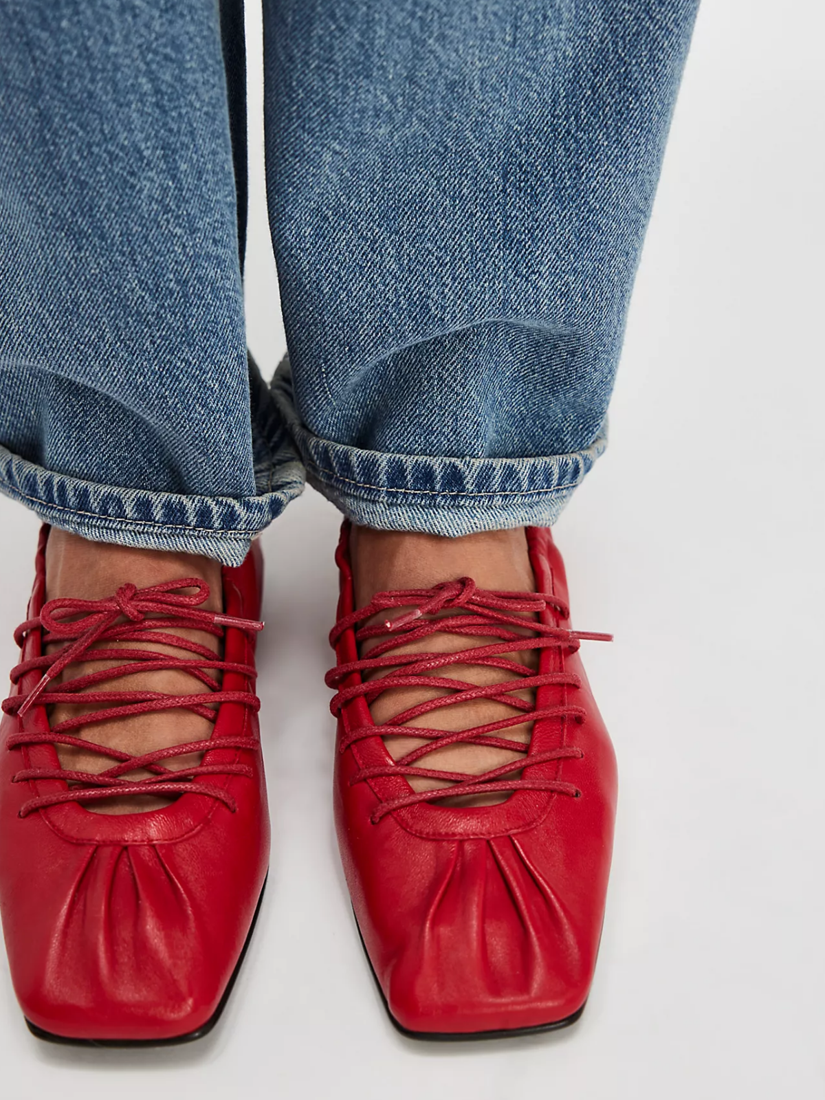 Red 4574 Red Square-Toe Lace-Up Ballet Flats – Fuchsia Boots