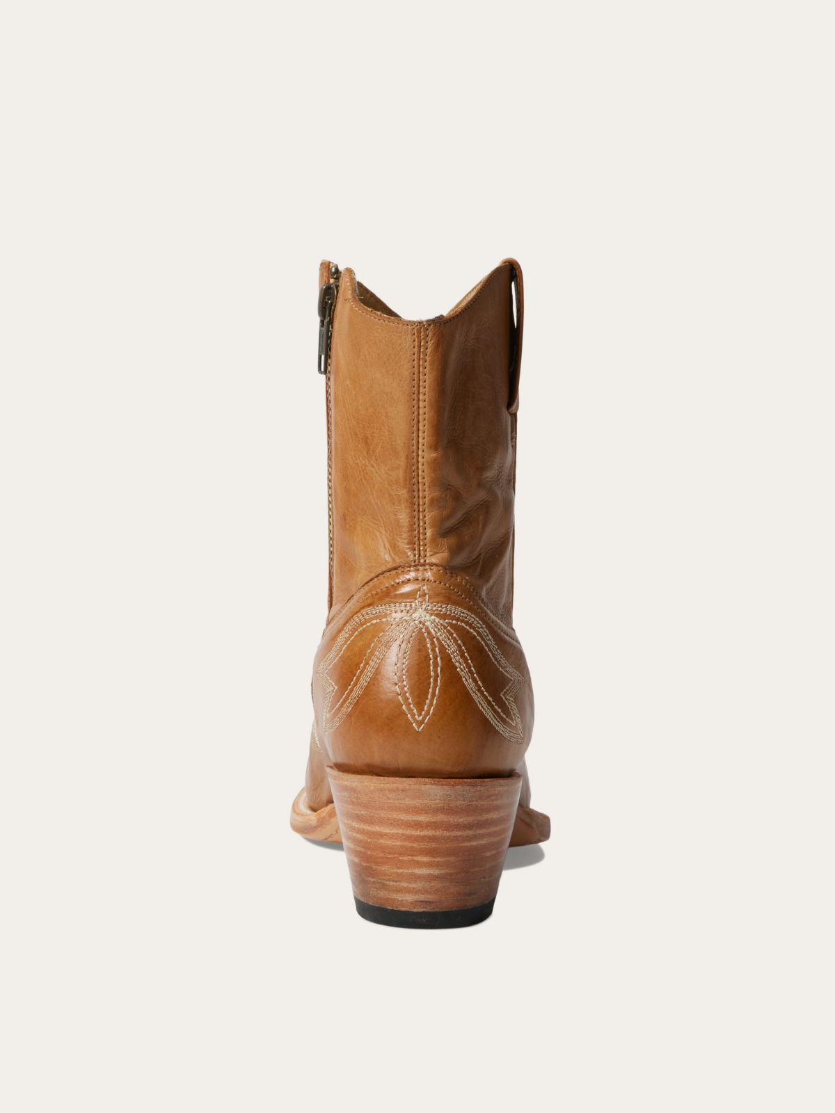 Tan Almond-Toe Full-Zip Embroidery Mid Calf Cowgirl Boots