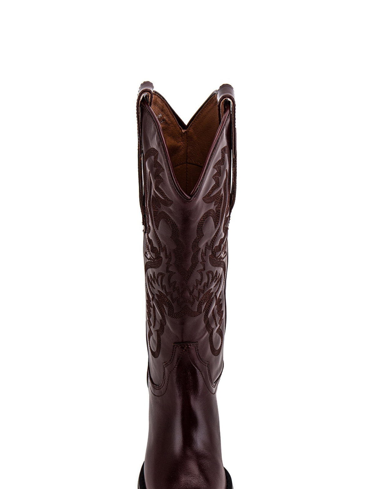 Metallic Wine Red Snip-Toe Embroidery Wide Mid Calf Tall Cowgirl Boots