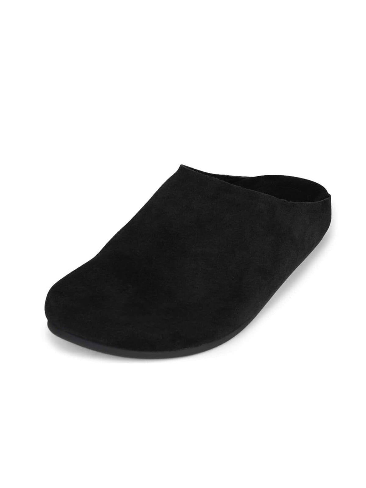 Black Faux Suede Square-Toe Slip-On Simple Backless Flats