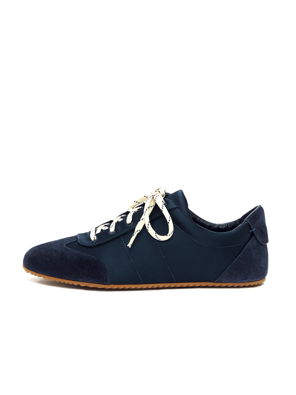 Dark Blue Faux Suede Round-Toe Classic Lace-Up Chic Sneakers Flats