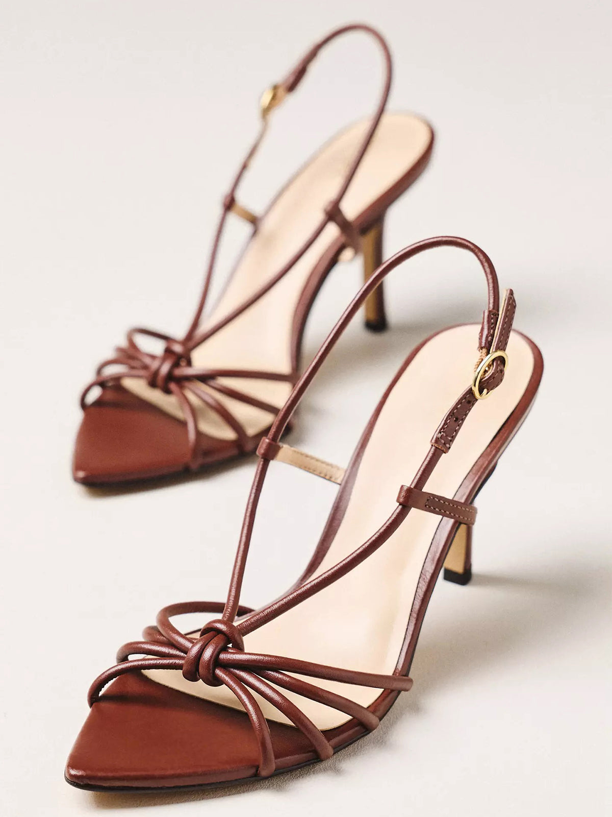 Pointed-Toe Strappy And Back Strap Chic High Heels - Chocolate