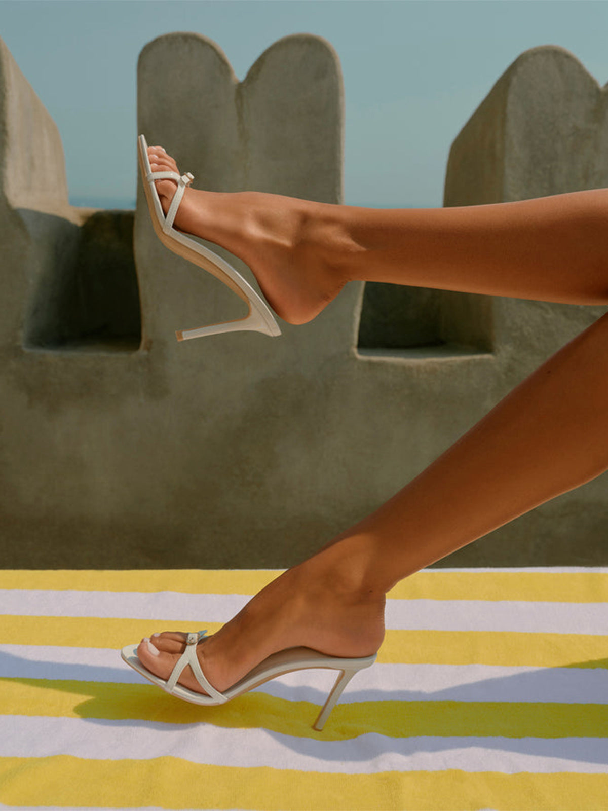 White Open Pointed-Toe Front Two Thin Straps Backless High Heels