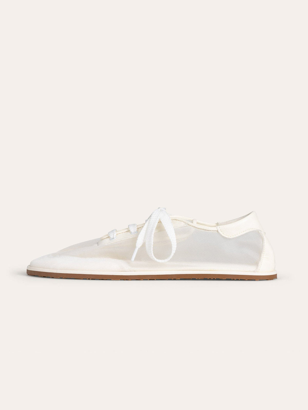 White Mesh Round-Toe Flats With Laces