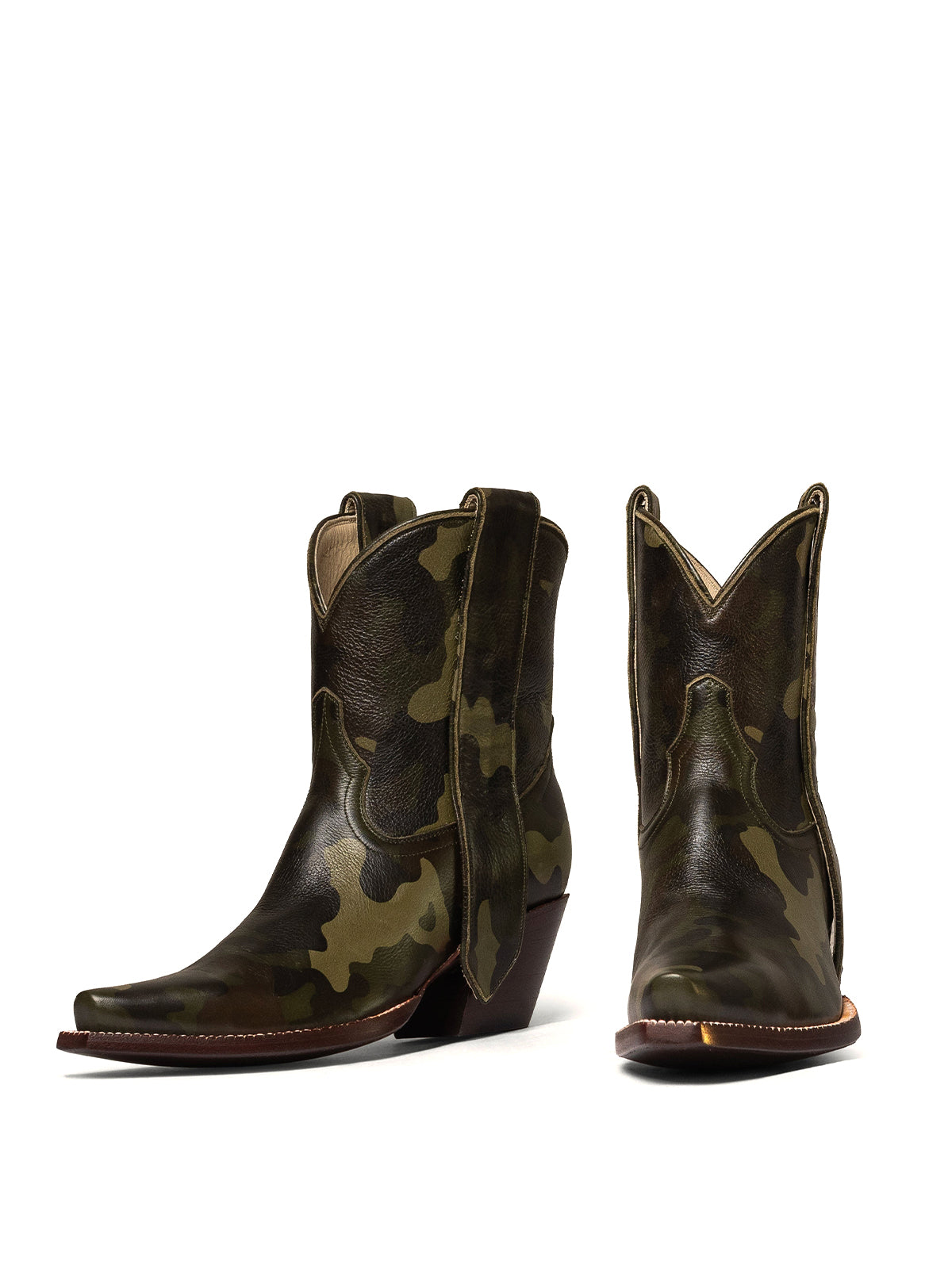 Camouflage Vegan Leather Snip-Toe Ankle Cowgirl Boots