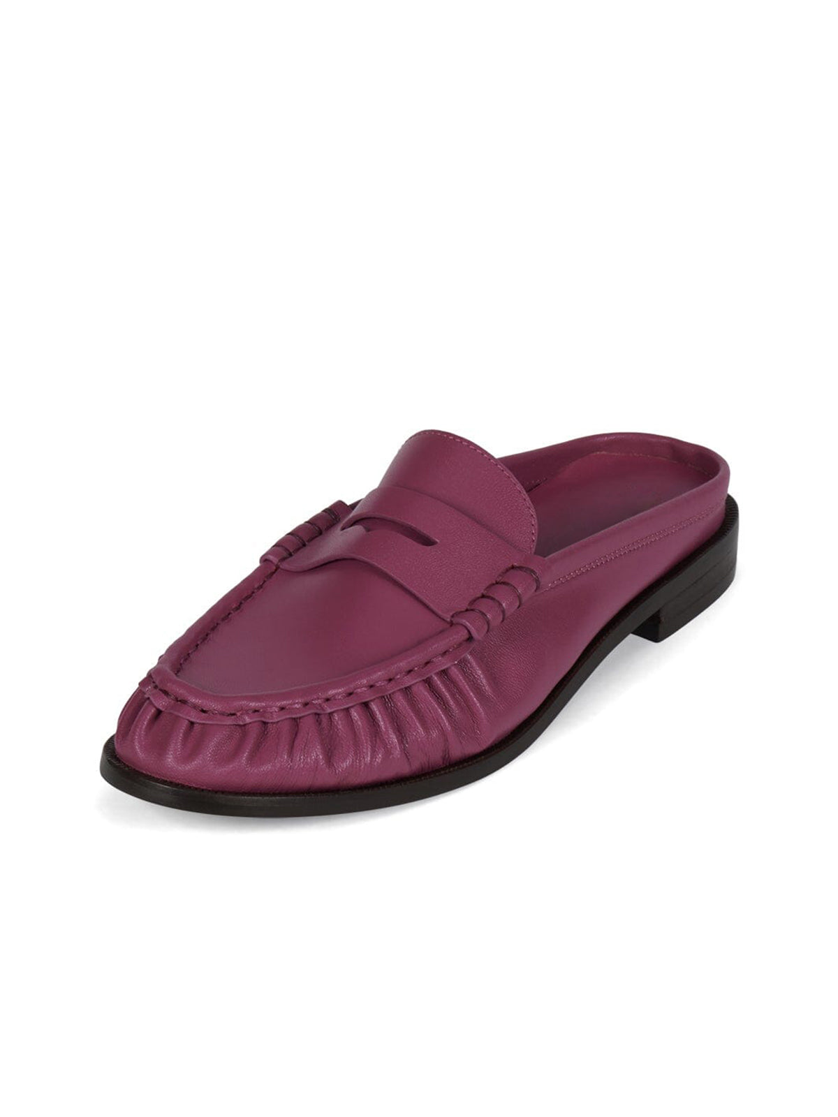 Round-Toe Backless Slip-On Loafer Mule Flats - Fuchsia