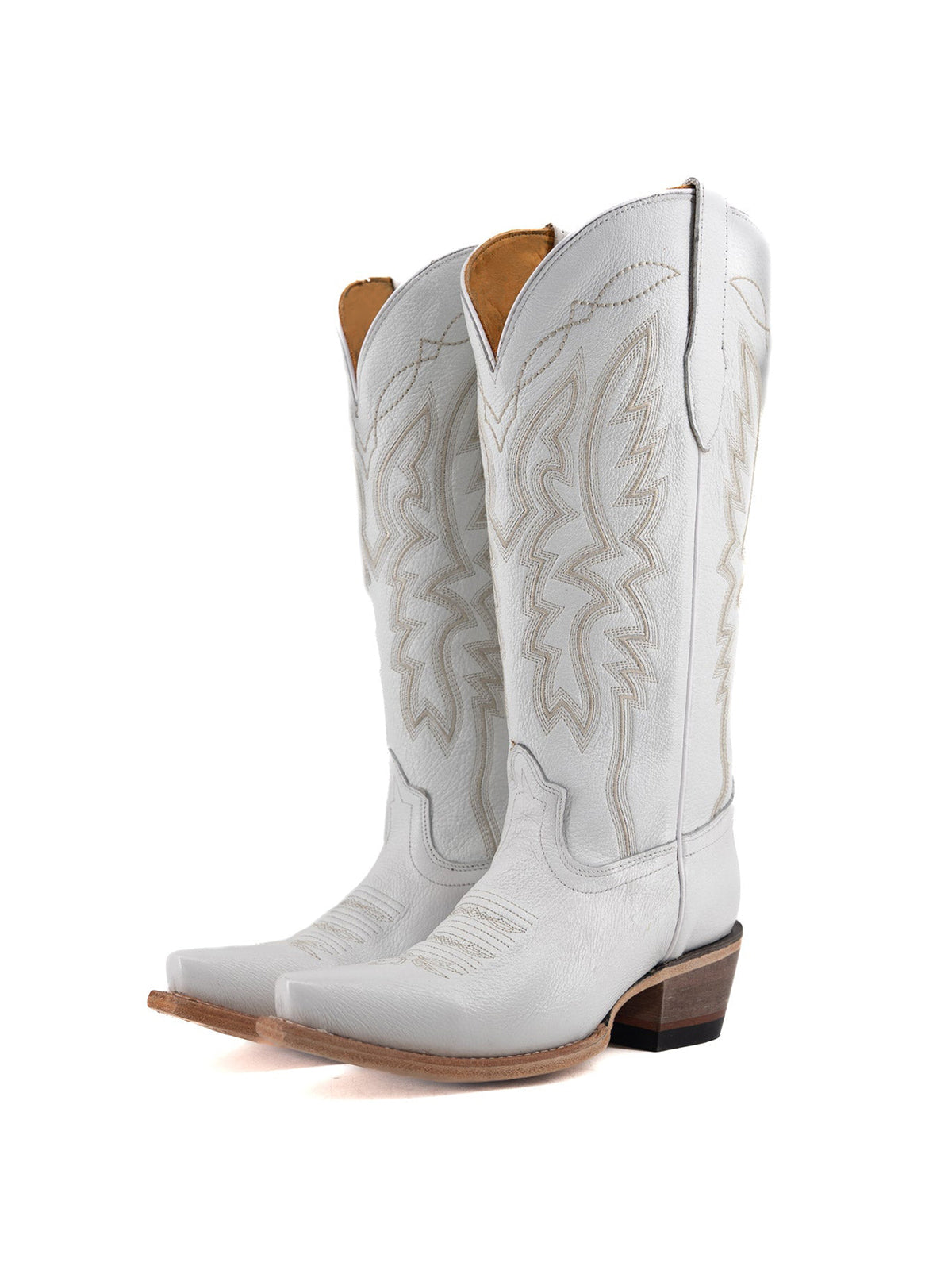 Western Snip-Toe Embroidery Half-Zip Mid Calf Cowgirl Boots - Ivory