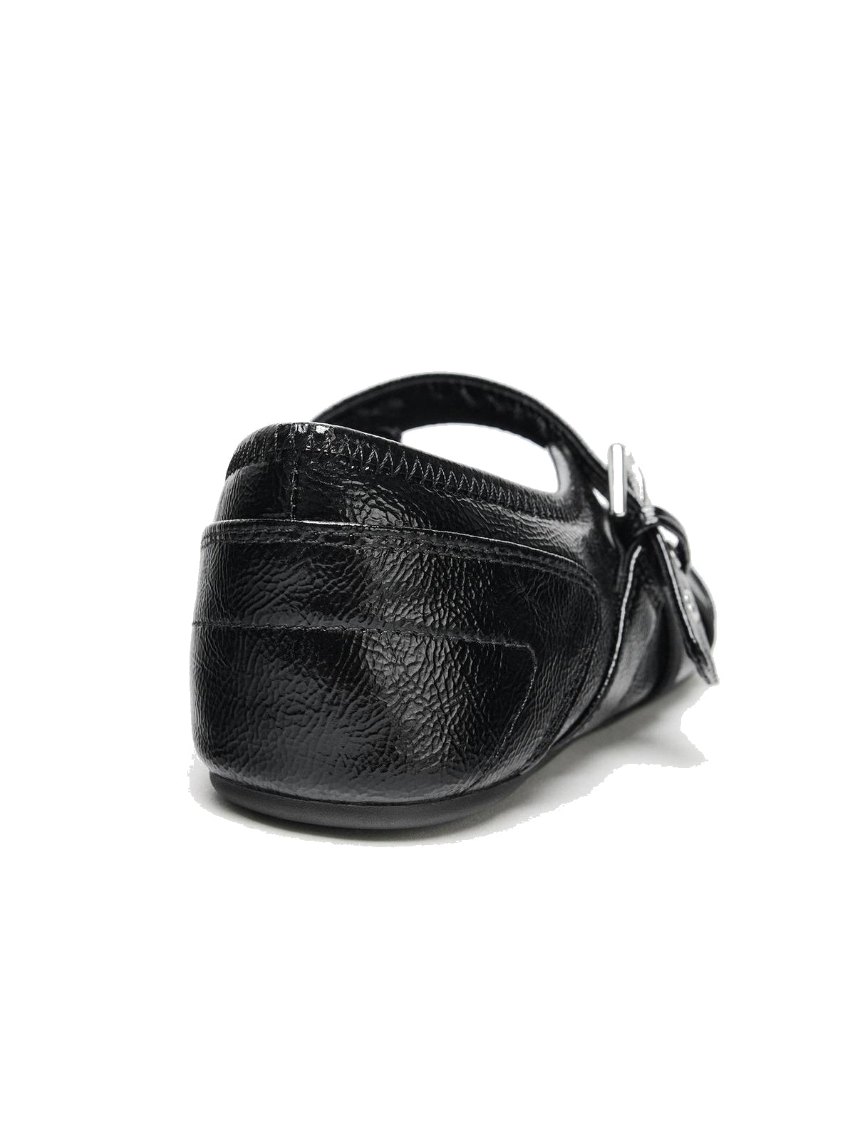 Patent Black Round-Toe Crossed Straps And Buckle Mary Jane Ballet Flats