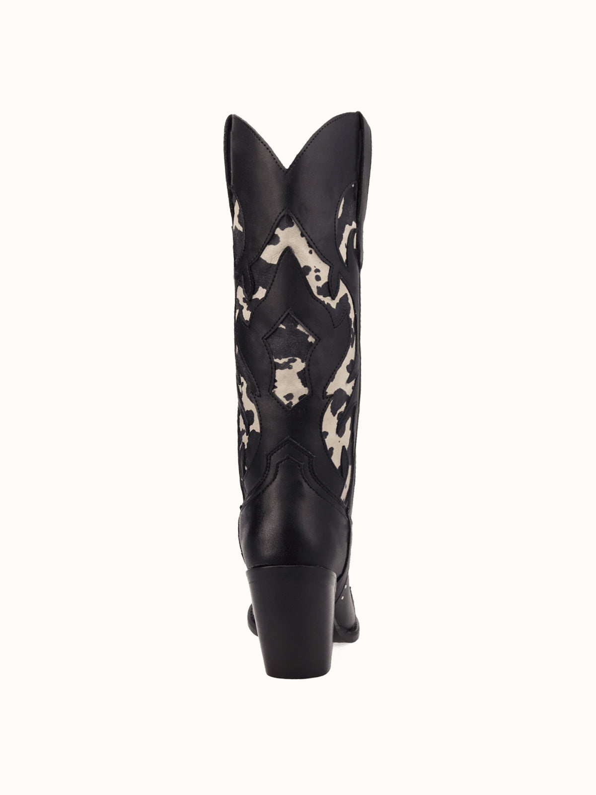 Contrast Black And Cow Pattern Snip-Toe Mid Calf Cowgirl Boots
