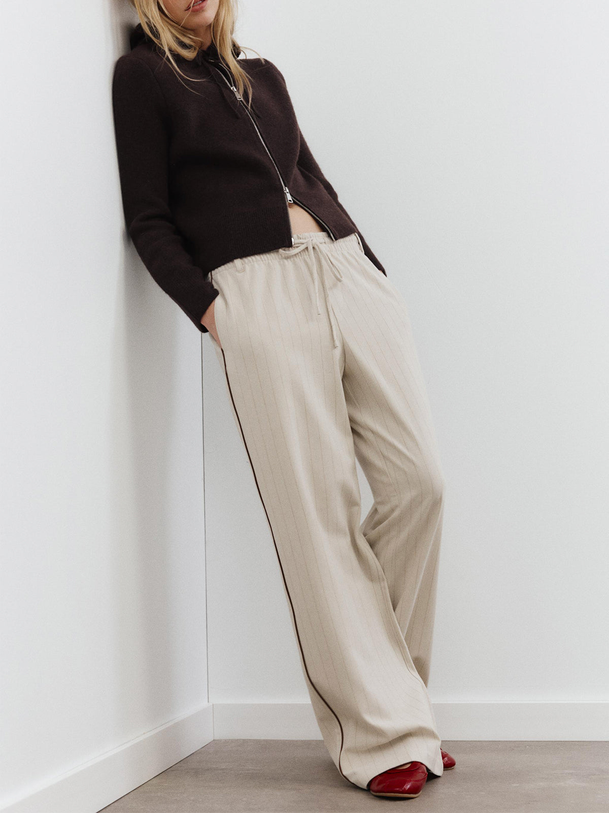 Red Round-Toe Double Adjustable Straps Ballet Flats