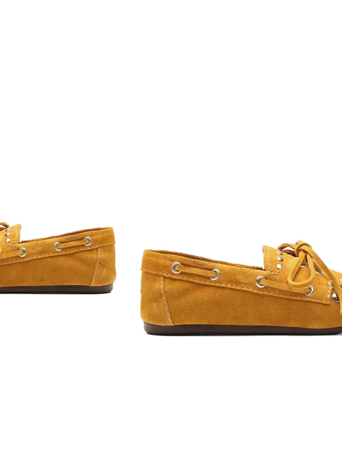 Almond Faux Suede Round-Toe Studs And Bow Classic Boat Shoes Flats