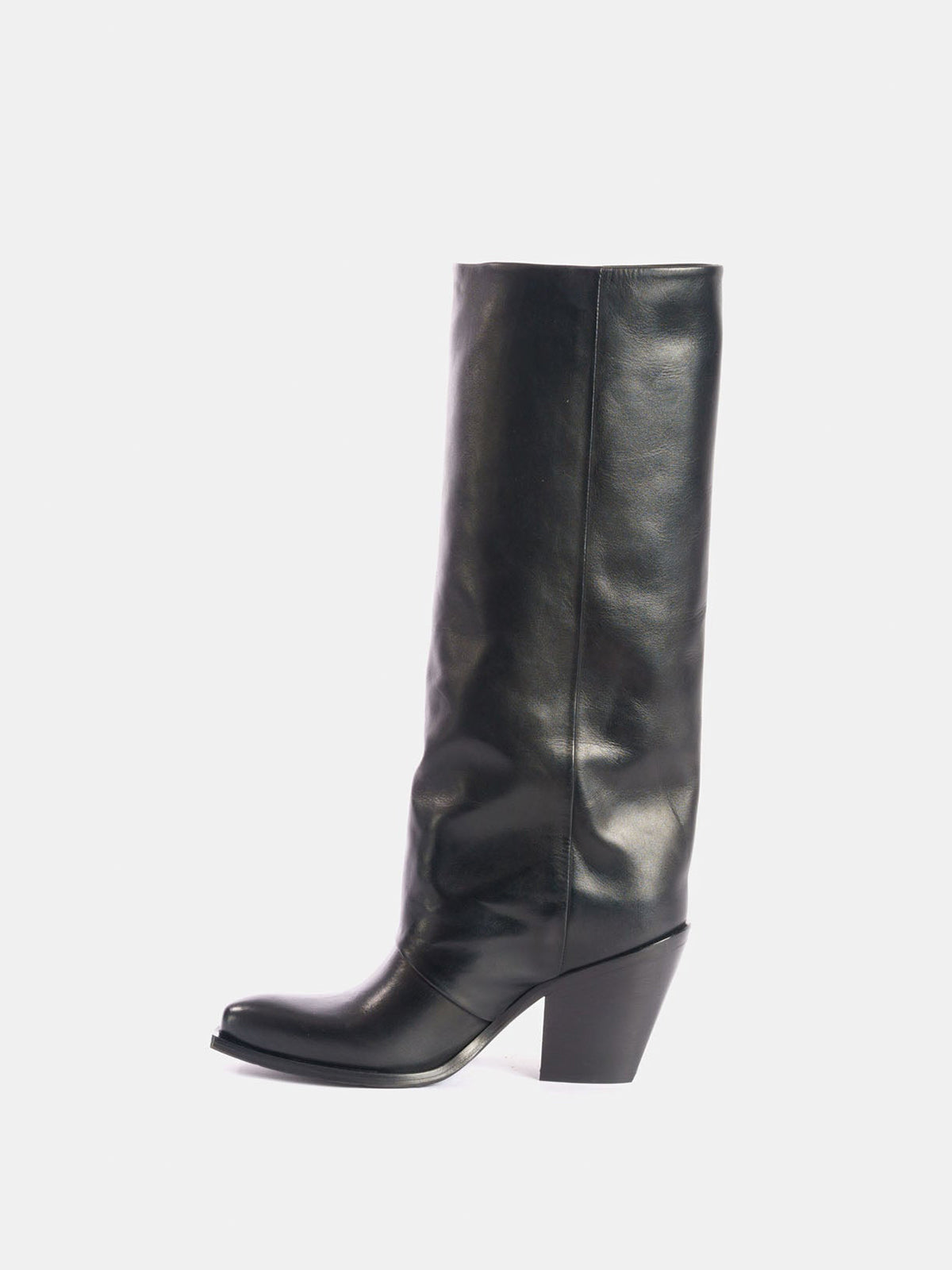 Black Snip-Toe Simple Wide Calf Knee High Classic Cowgirl Boots