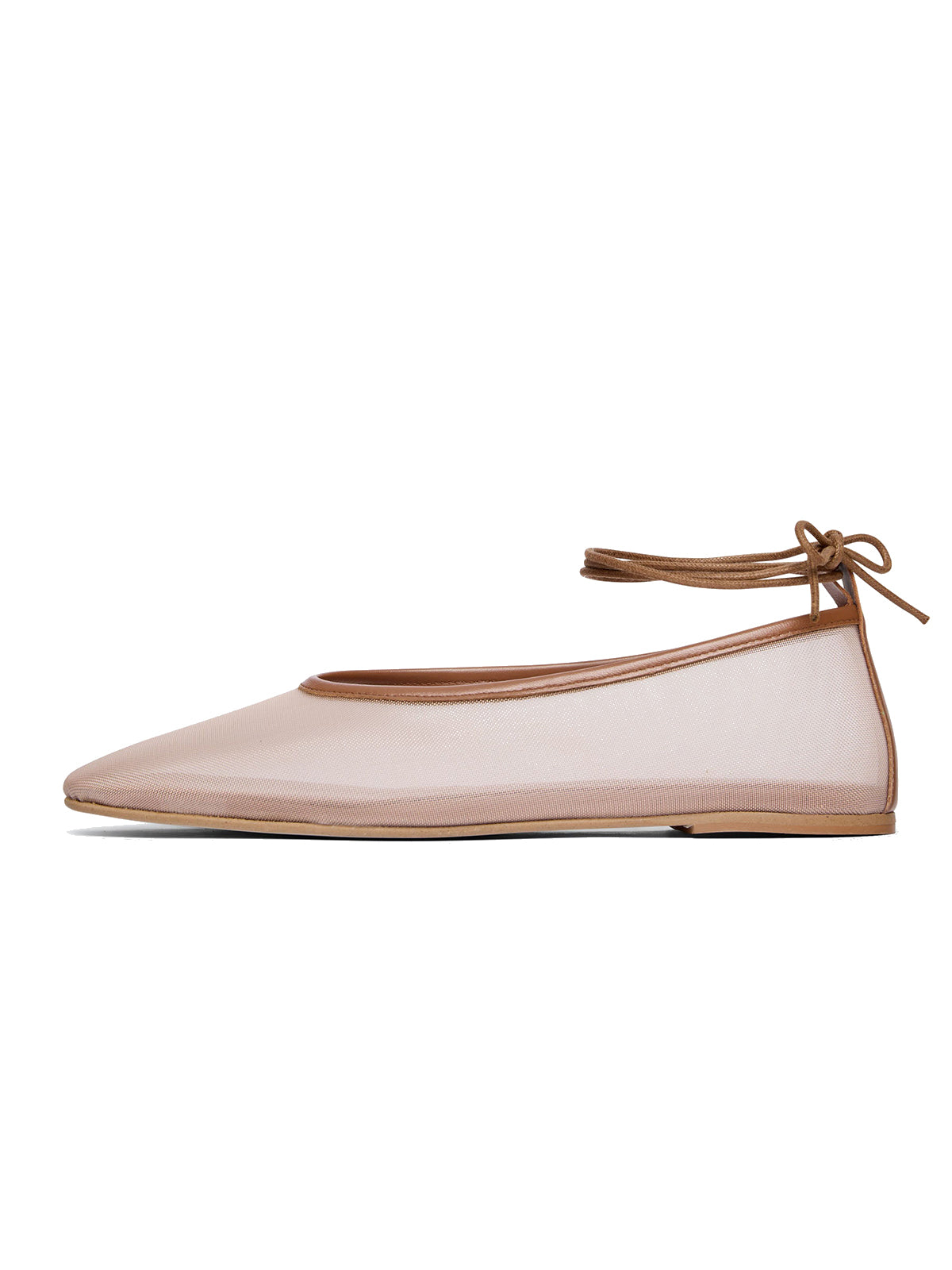 Brown Mesh Square-Toe Simple Ankle Strap Stylish Flats