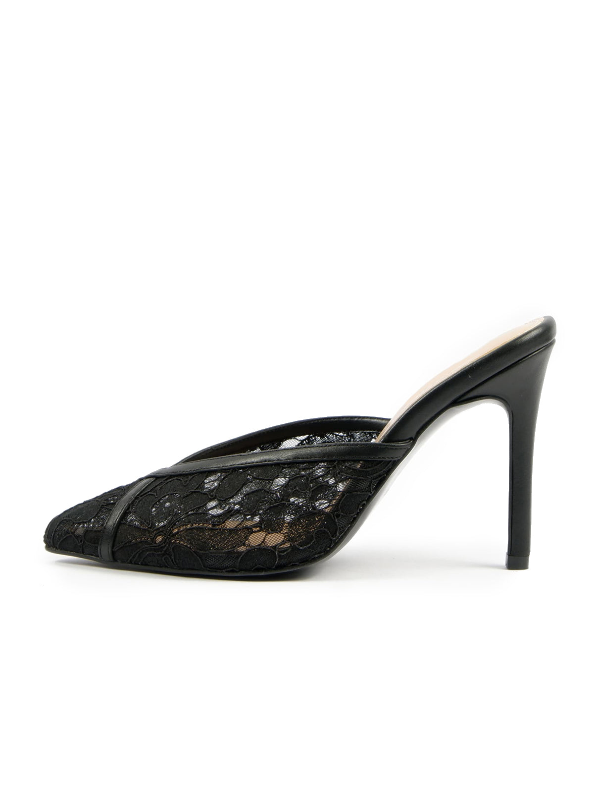Black Lace Mesh Pointed-Toe Classic Backless Chic Pumps High Heels