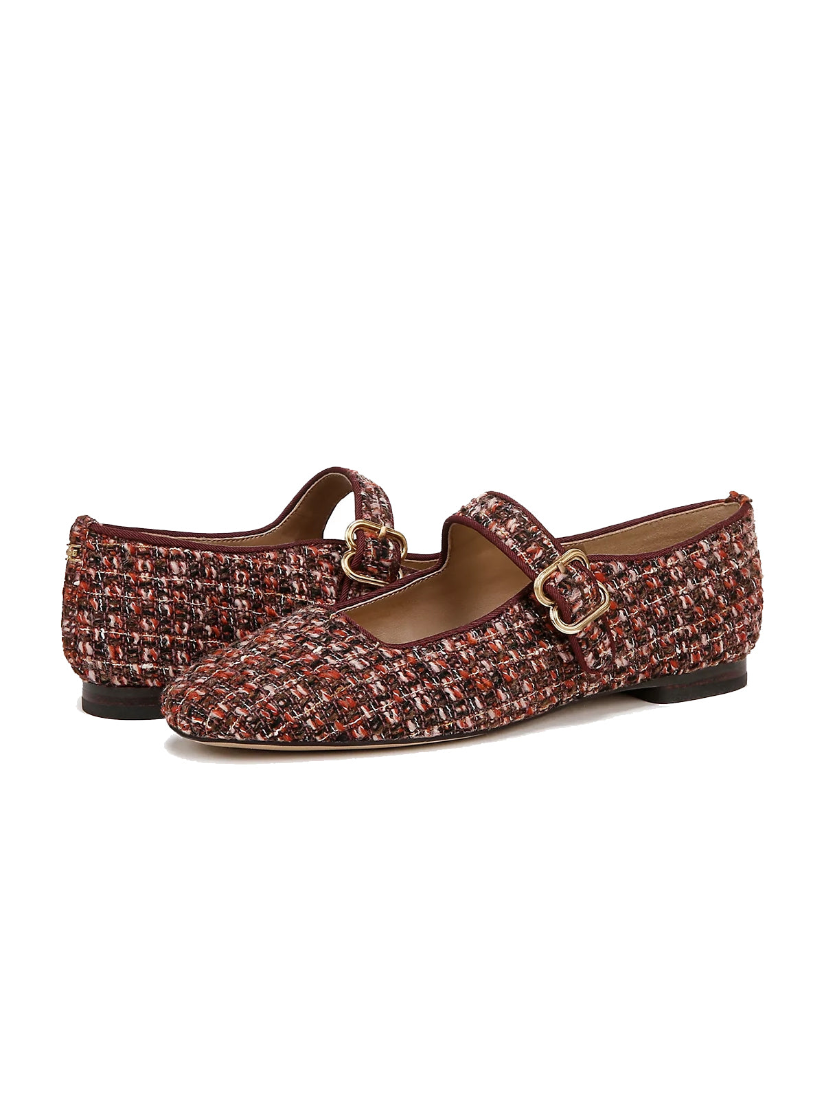 Chocolate Square-Toe Cloth Bridge Strap Mary Jane Flats