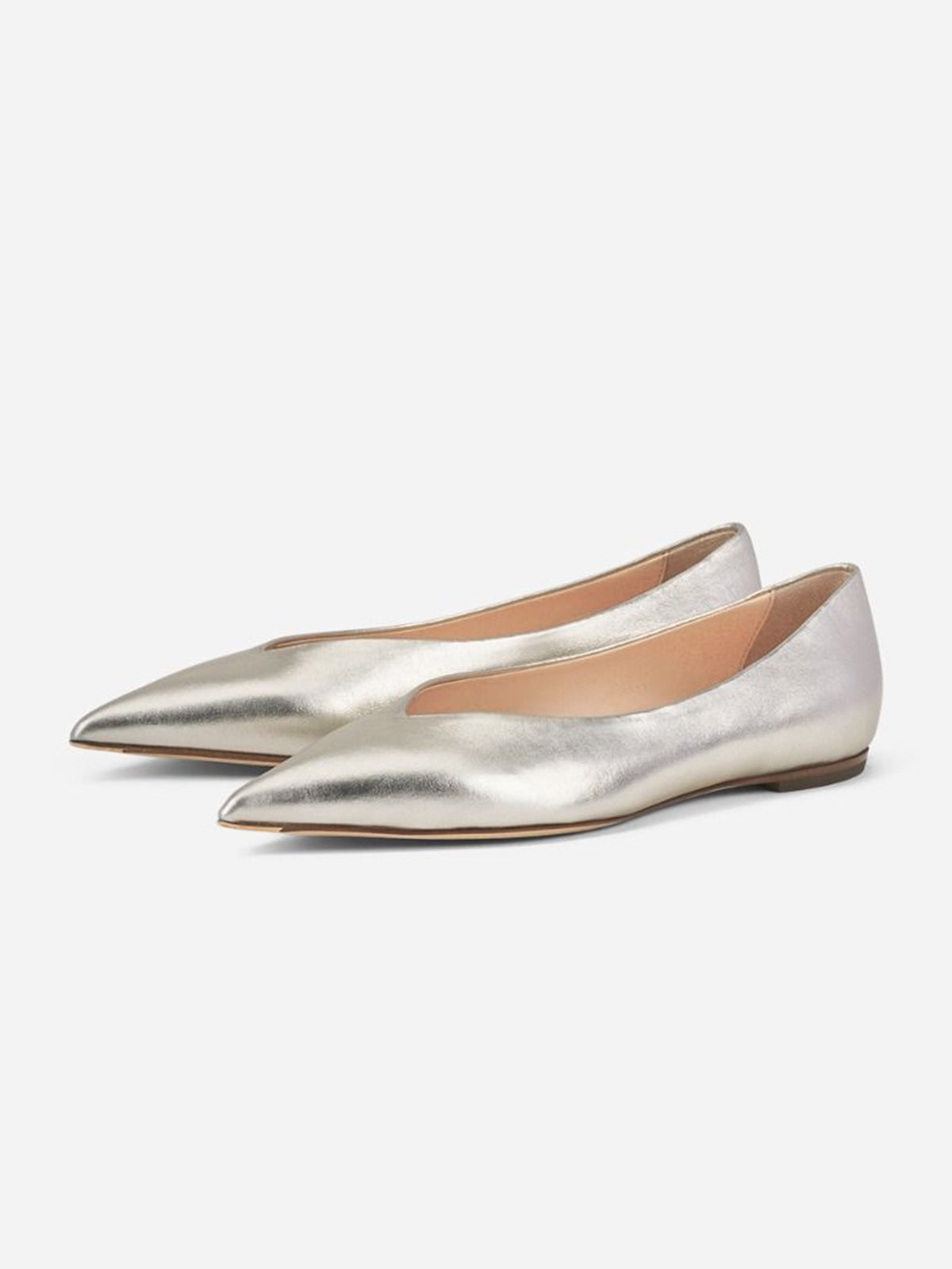 Metallic Silver Pointed-Toe Slip-On Ballet Flats