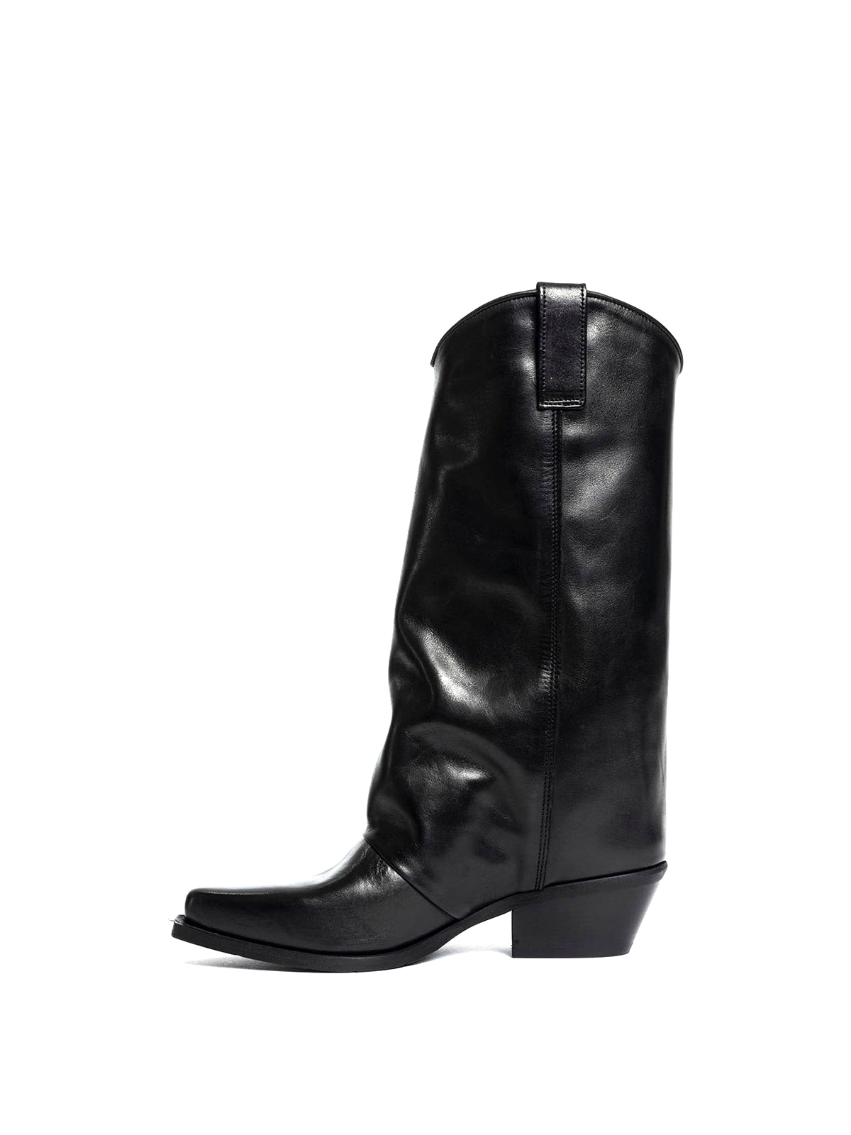 Black Snip-Toe Mid Calf Simple Classic Cowgirl Boots