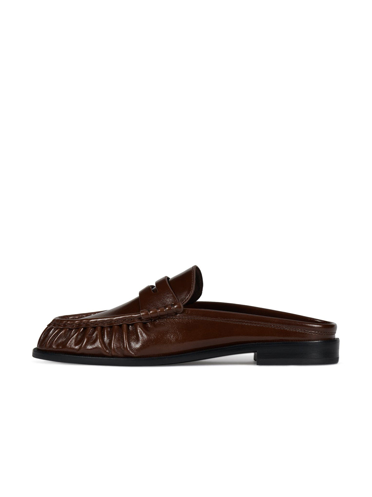 Round-Toe Backless Slip-On Loafer Mule Flats - Brown