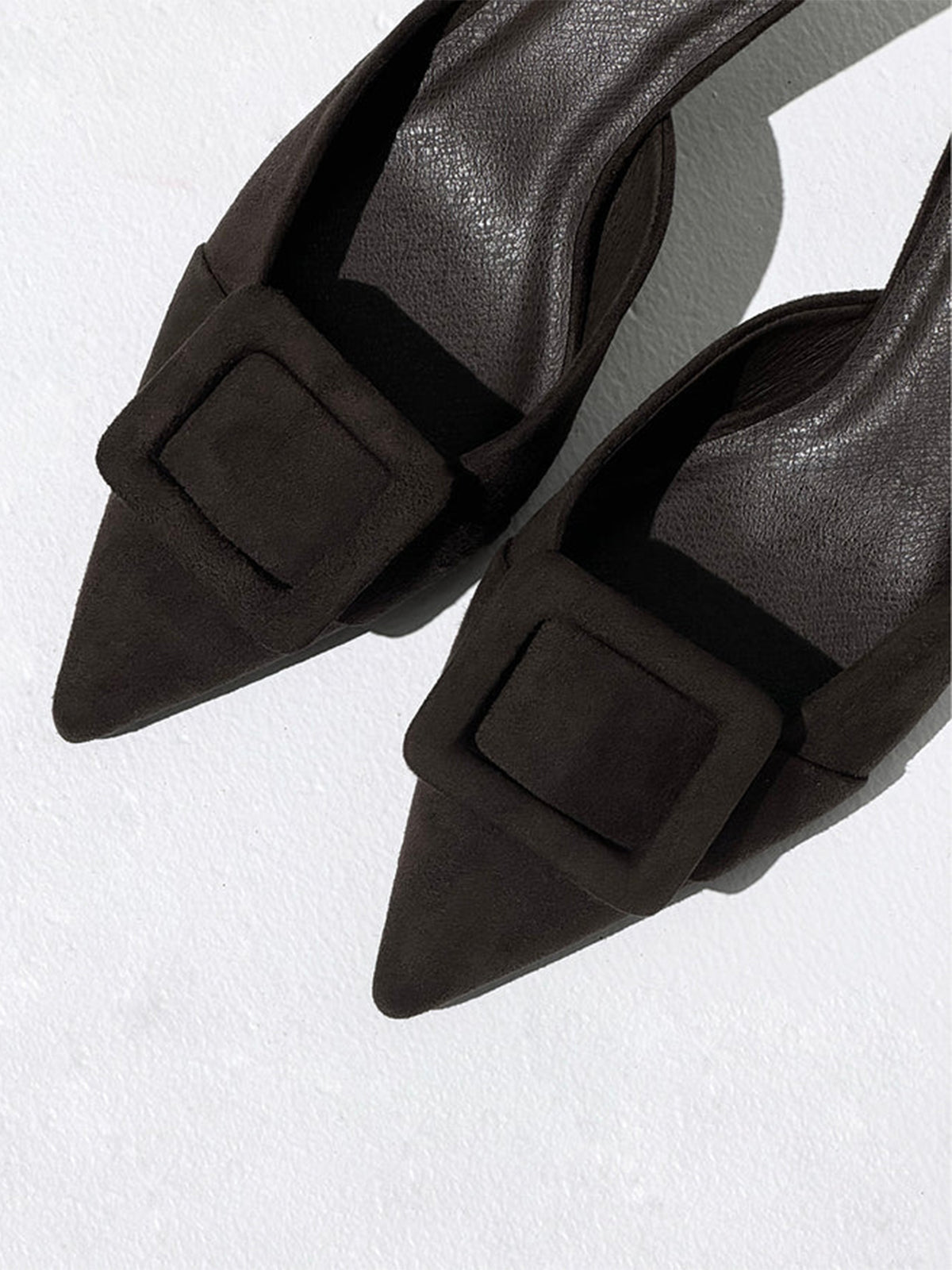 Chocolate Faux Suede Pointed-Toe Simple Slip-On Kitten Heels