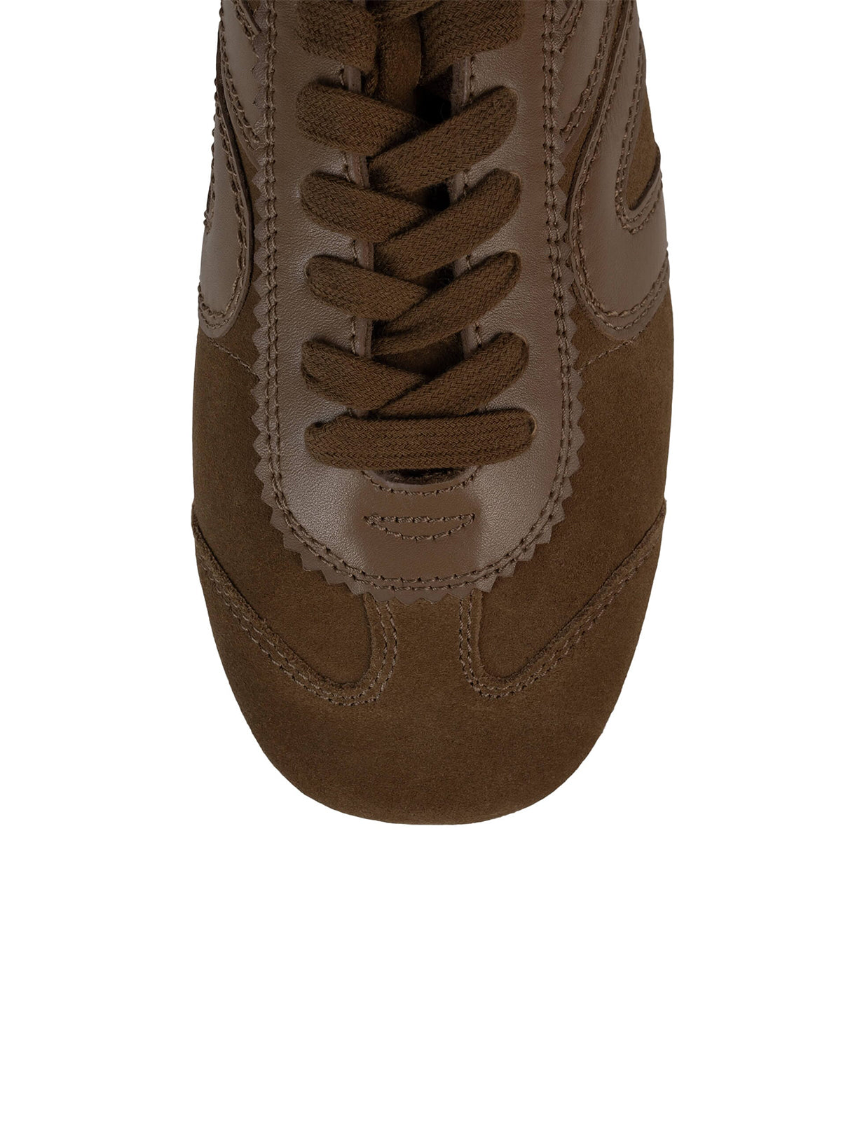 Mocha Faux Suede Round-Toe Lace-Up Classic Sneakers Flats