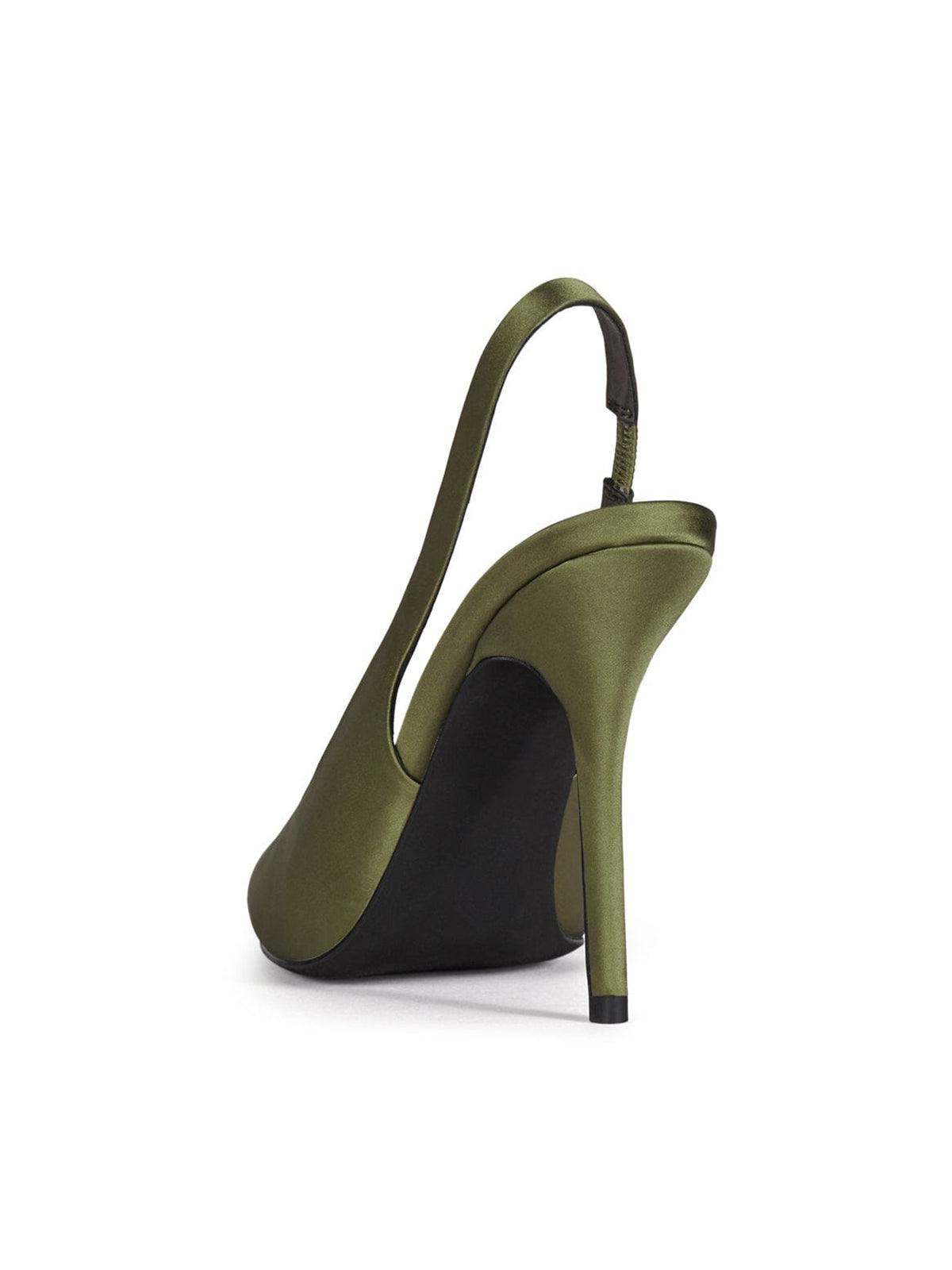 Olive Green Satin Pointed-Toe Slip-On Slingback Chic High Heels