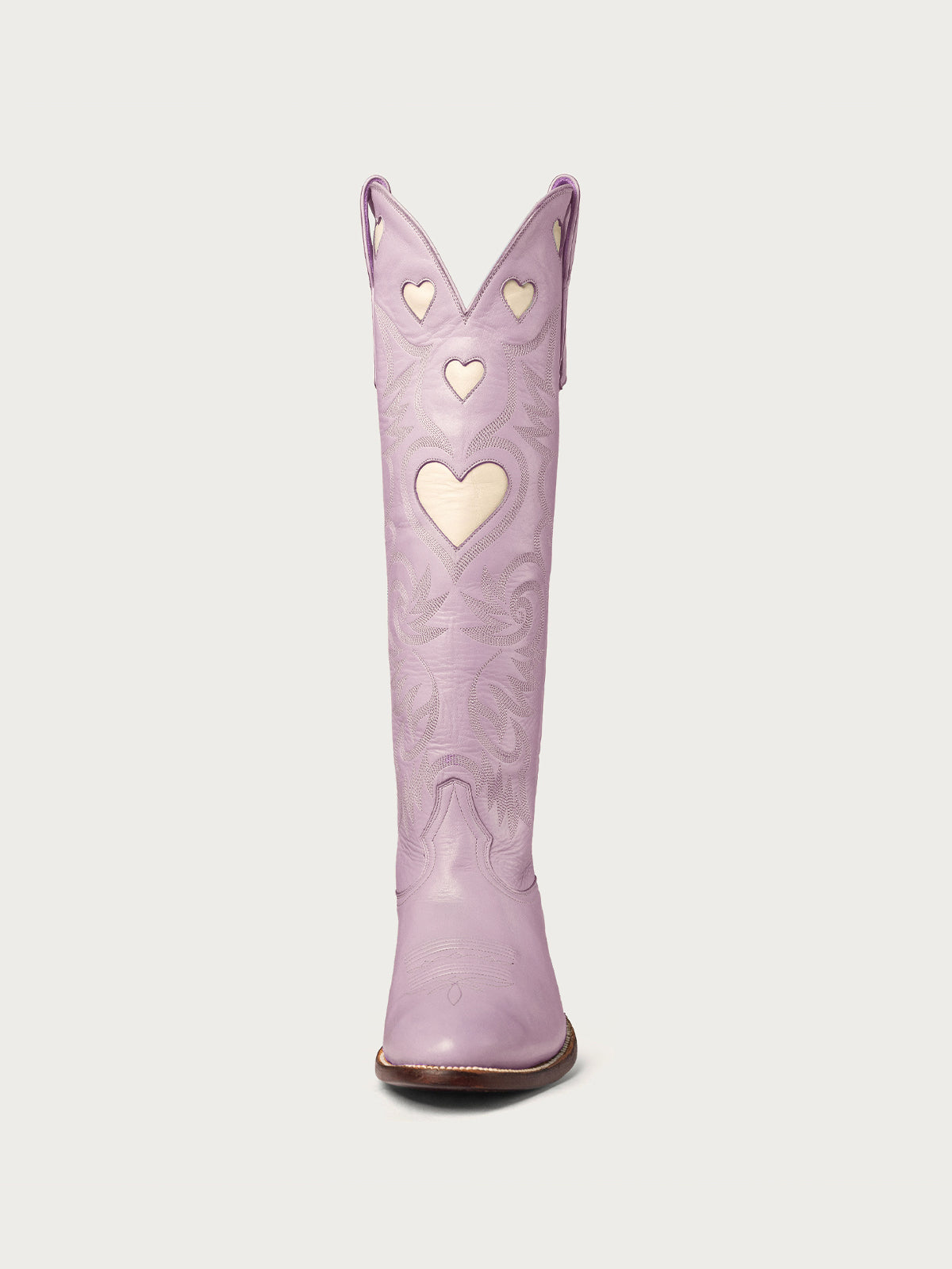 Ivory Heart Inlay Embroidery Almond-Toe Knee High Wide Calf Cowgirl Boots - Purple