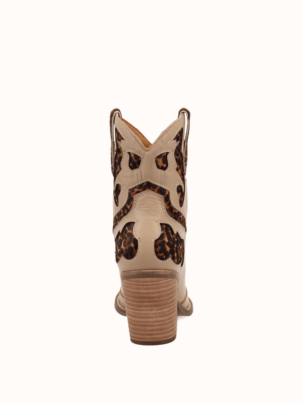 Beige And Leopard Pattern Snip-Toe Sleek Ankle Cowgirl Boots