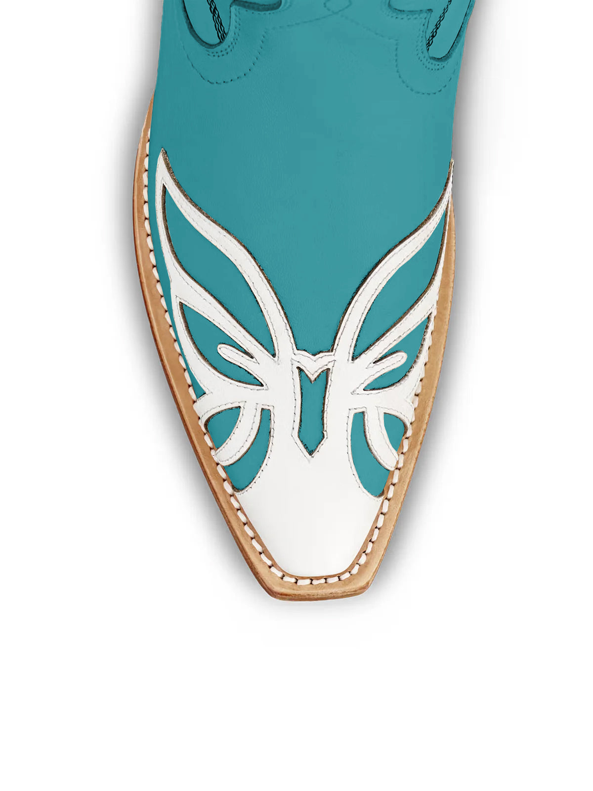 Teal Snip-Toe Flower Applique Mid Calf Pull On Cowgirl Boots