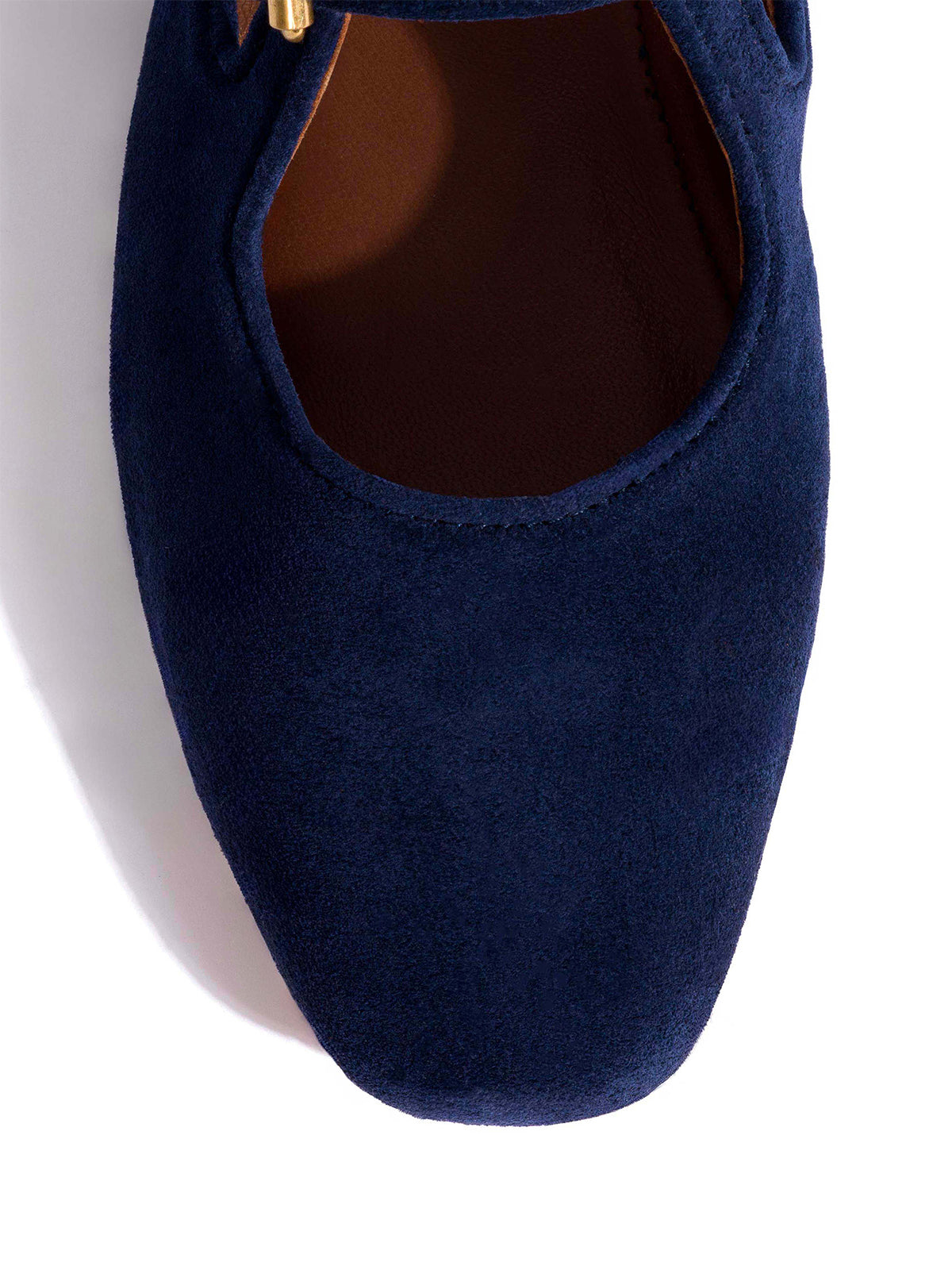 Square-Toe Buckle Strap Chic Flats - Navy Faux Suede