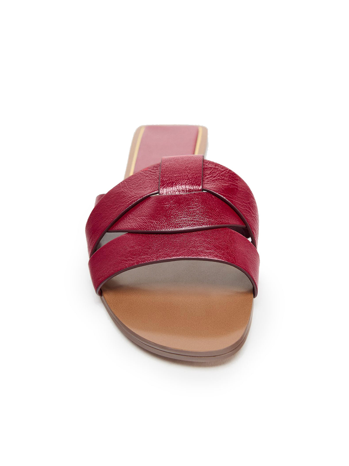 Front Crossover Strap Round-Toe Flat Sandals - Red