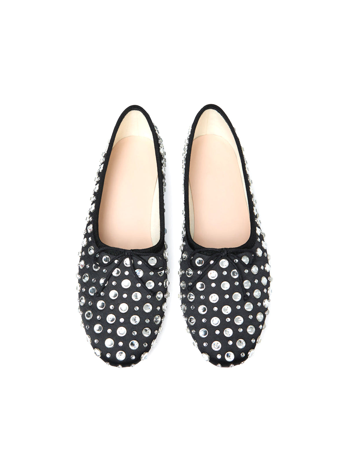 Black Rhinestone Mesh Round-Toe Front Bow Ballet Flats