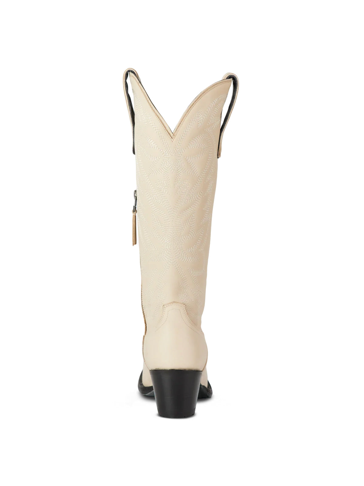 Western Snip-Toe Embroidery Classic Knee High Half-Zip Cowgirl Boots - Bone