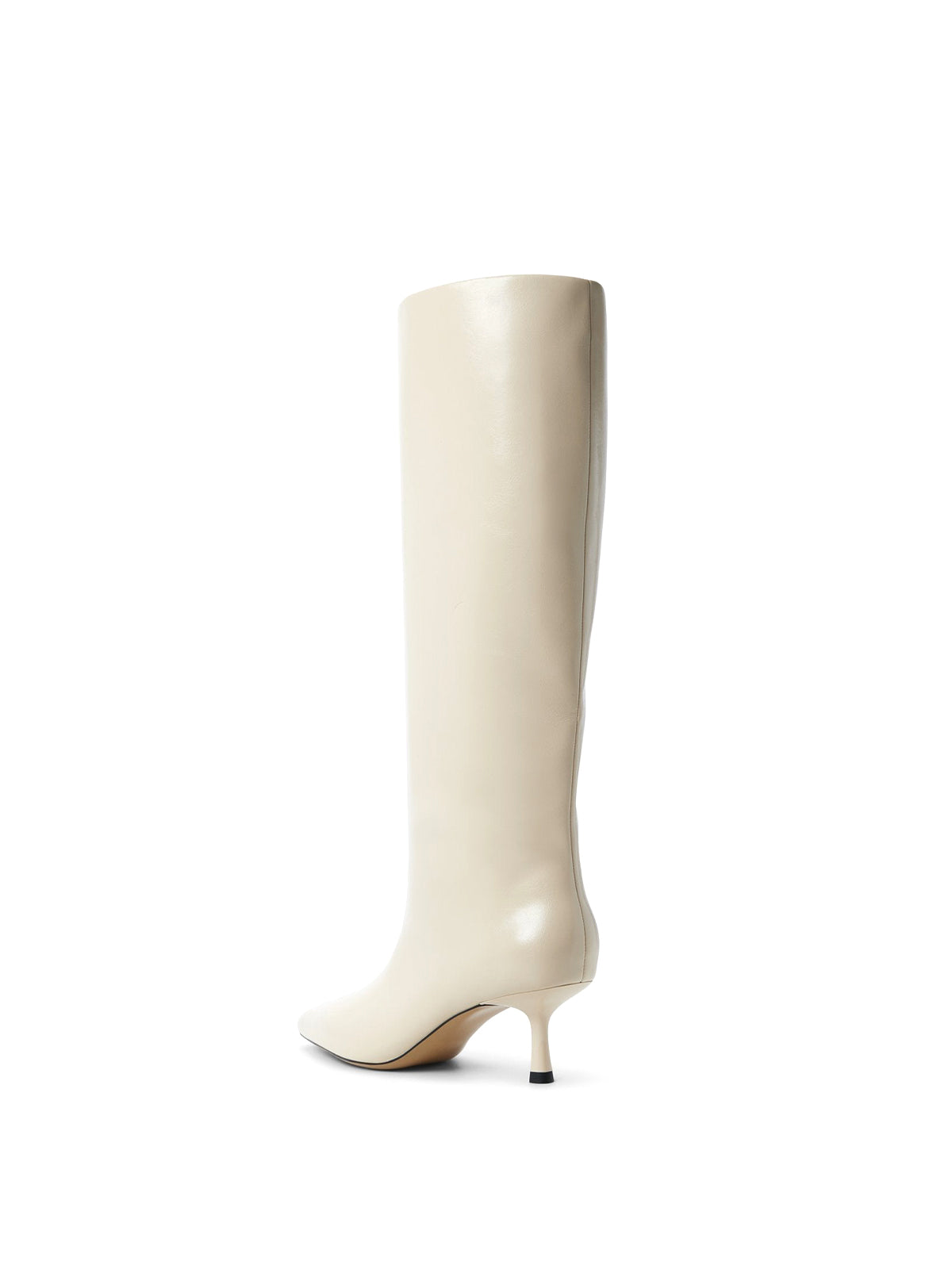 Cream Pointed-Toe Sleek Wide Calf Knee High Stiletto Boots