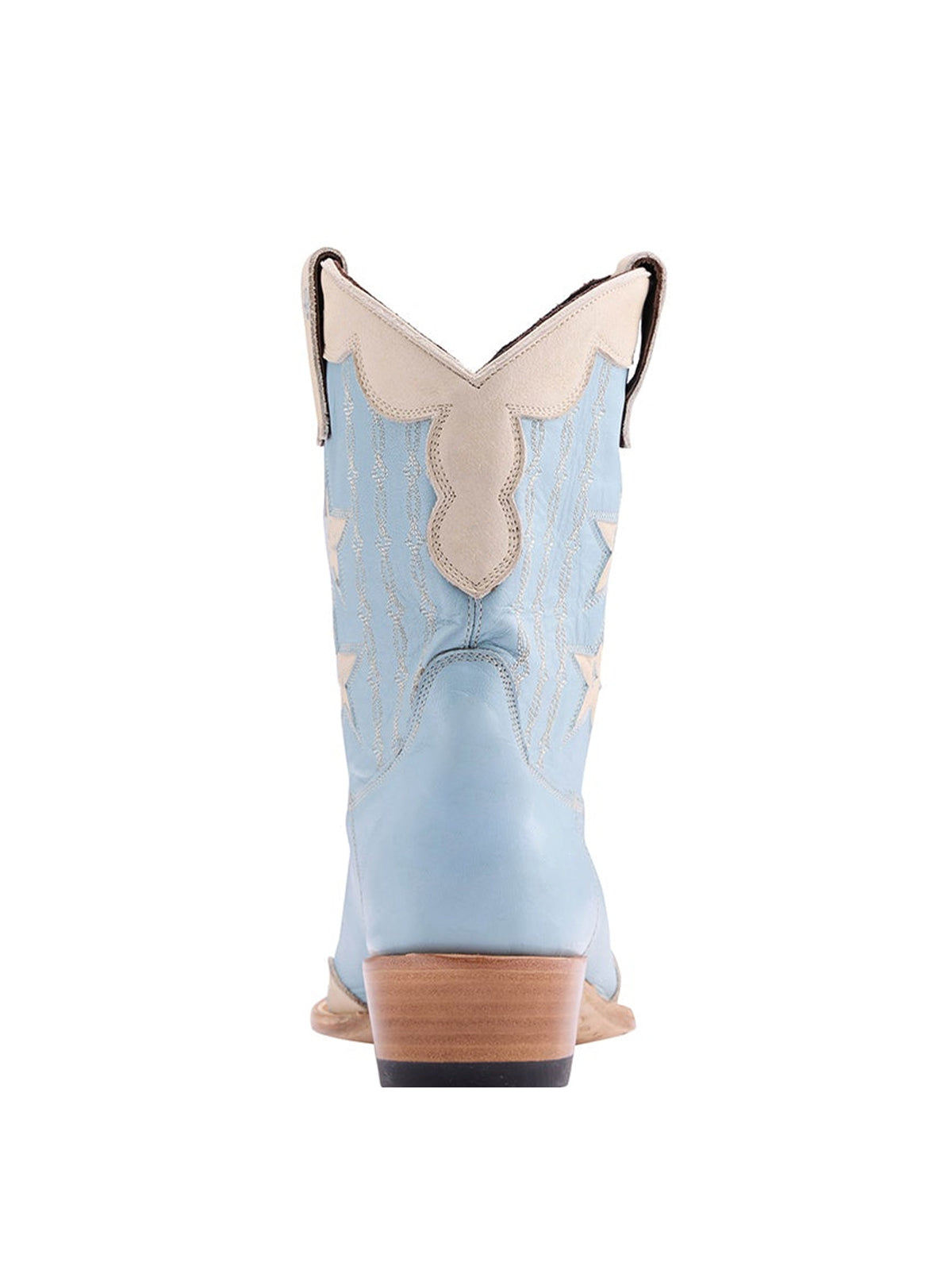 Snip-Toe Stars Inlay Chic Embroidery Ankle Cowgirl Boots - Blue And Ivory