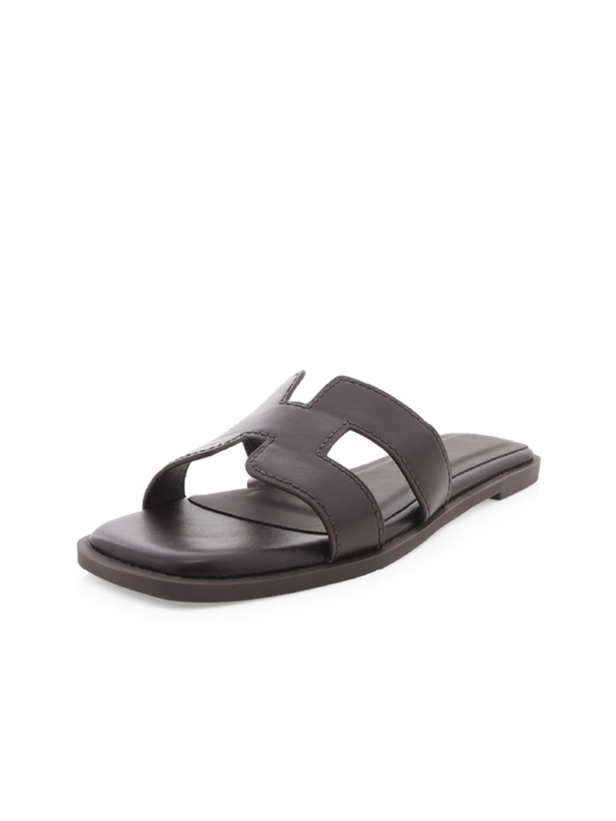 Chocolate Open Square-Toe Slip-On Simple Sandals Flats