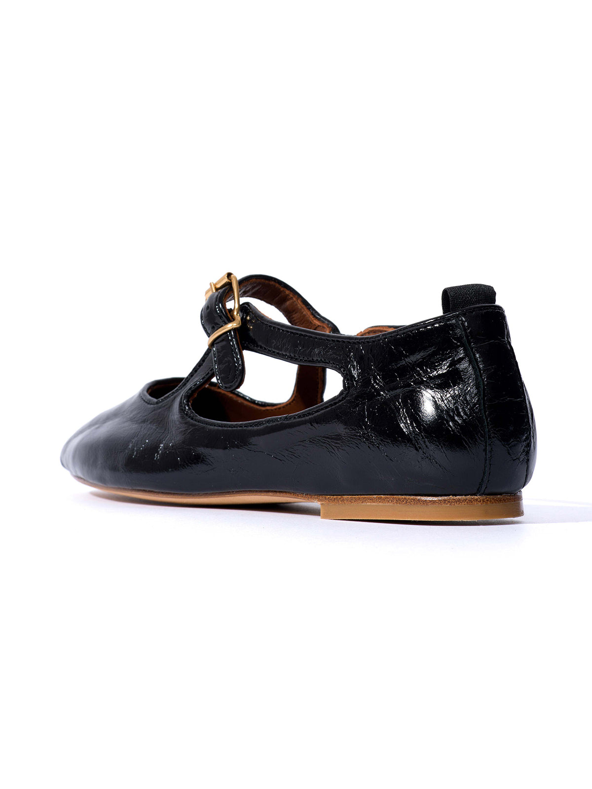 Square-Toe Buckle Strap Chic Flats - Black