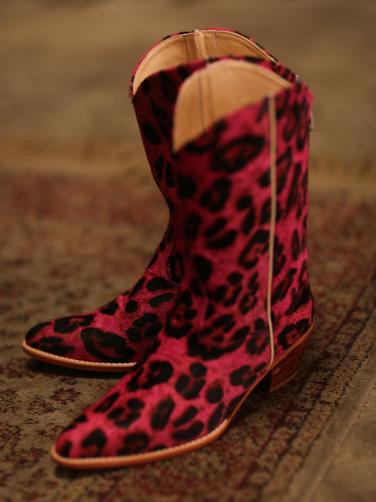 Leopard Print Round-Toe Back Full-Zip Simple Cowgirl Boots