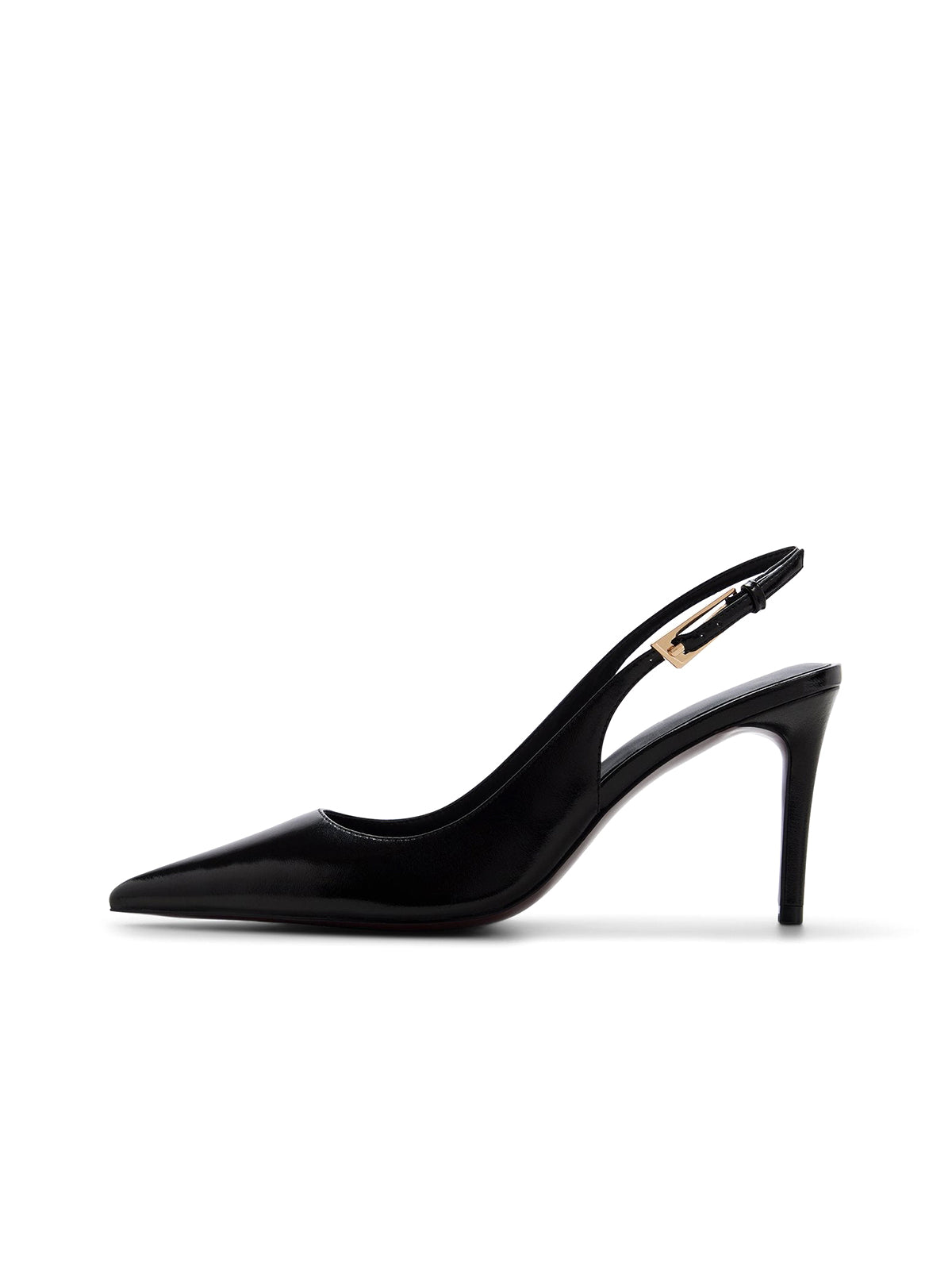 Black Pointed-Toe Classic Kitten Heels With Slingback
