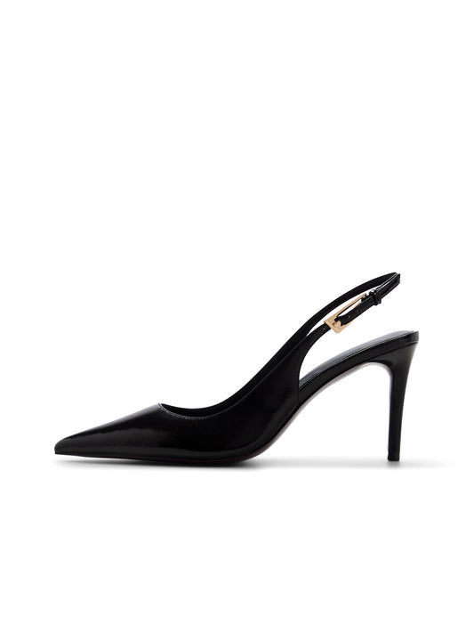 Black Pointed-Toe Classic Kitten Heels With Slingback