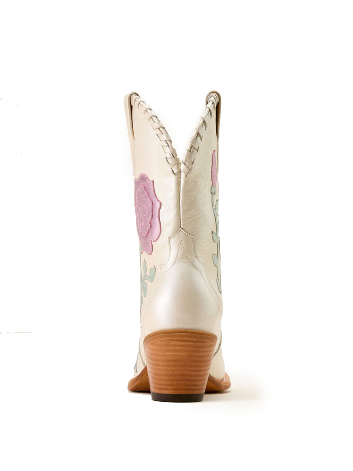 Ivory Almond-Toe Big Metallic Rose Applique Ankle Cowgirl Boots