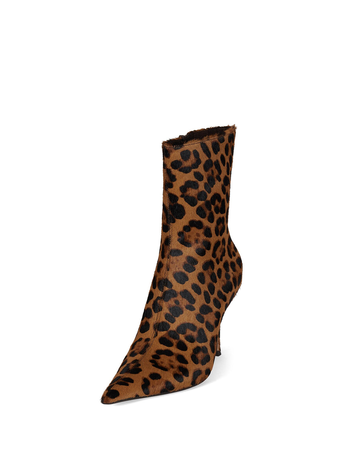 Leopard Pony Hair Vegan Leather Pointed-Toe Full-Zip Ankle Stiletto Boots