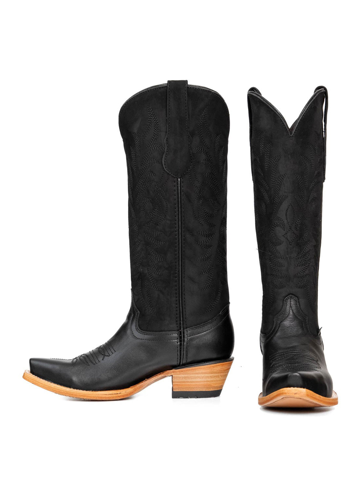 Black Western Snip-Toe Wide Calf Knee High Cowgirl Boots