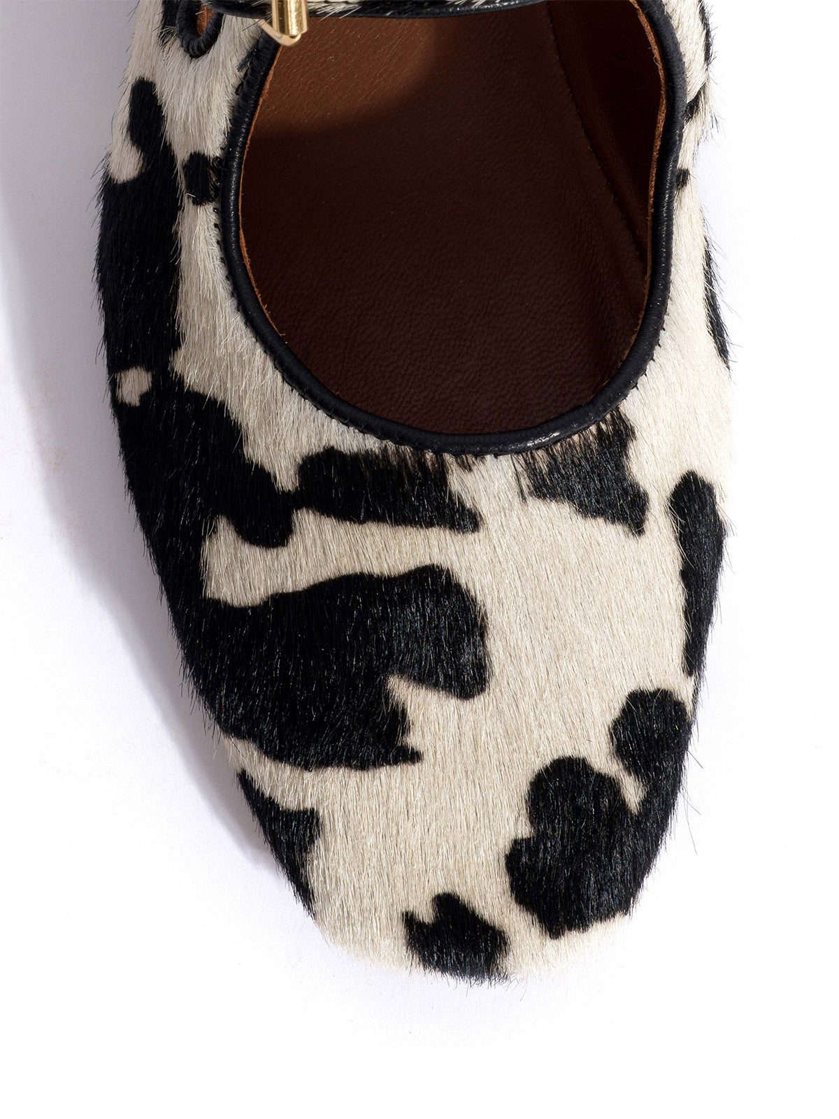 Square-Toe Buckle Strap Chic Flats - Cow Pony Hair Vegan Leather