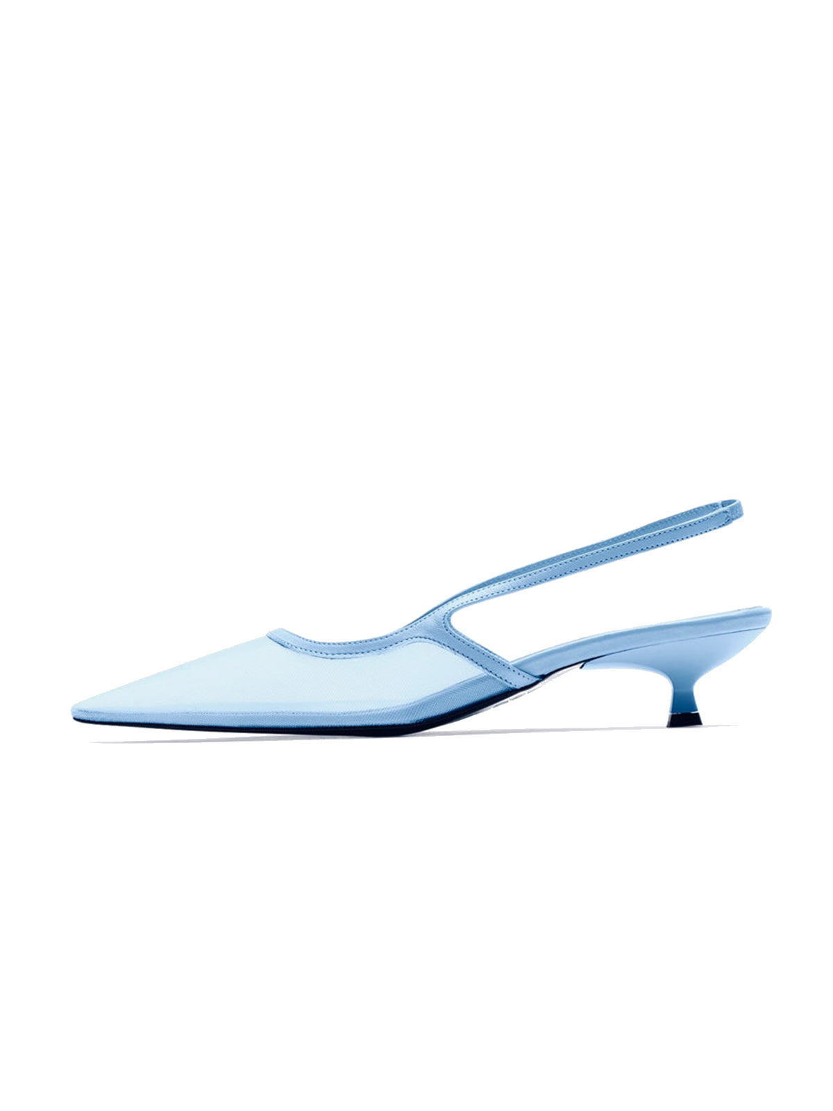 Sky Blue Mesh Pointed-Toe Chic Back Strap Pumps Kitten Heels