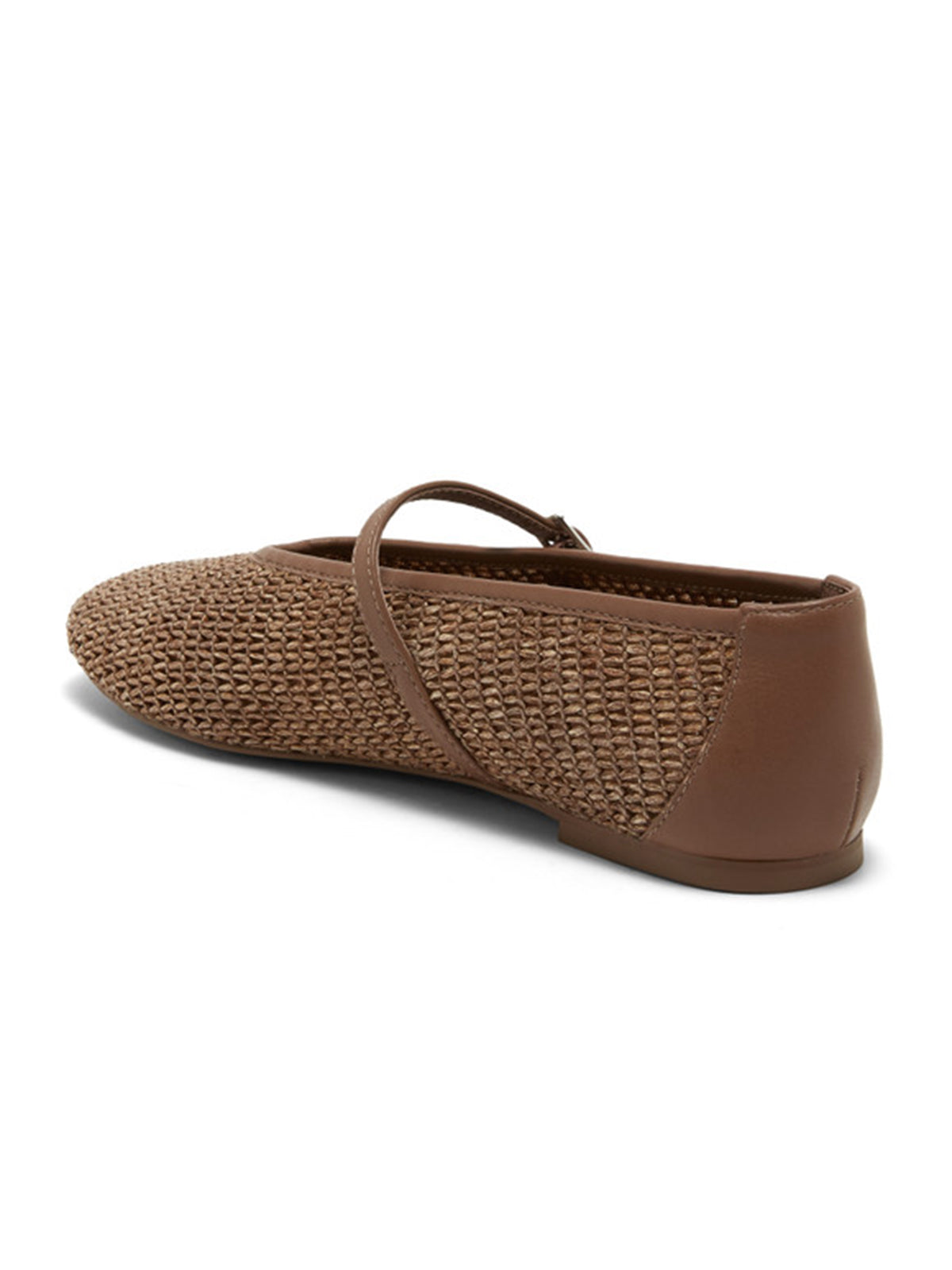 Brown Grass Woven Round-Toe Bridge Strap Chic Flats