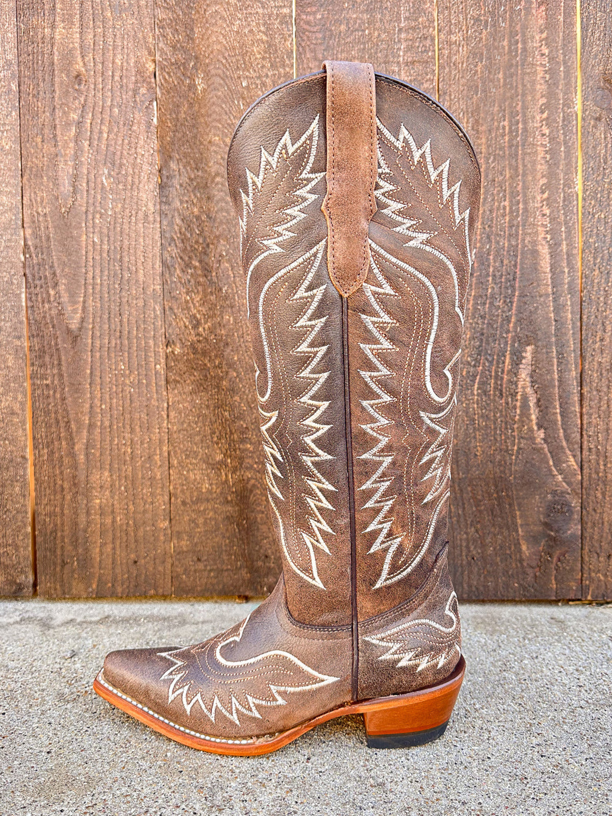 White Eagle Embroidery Snip-Toe Wide Calf Knee High Tall Cowgirl Boots - Brown