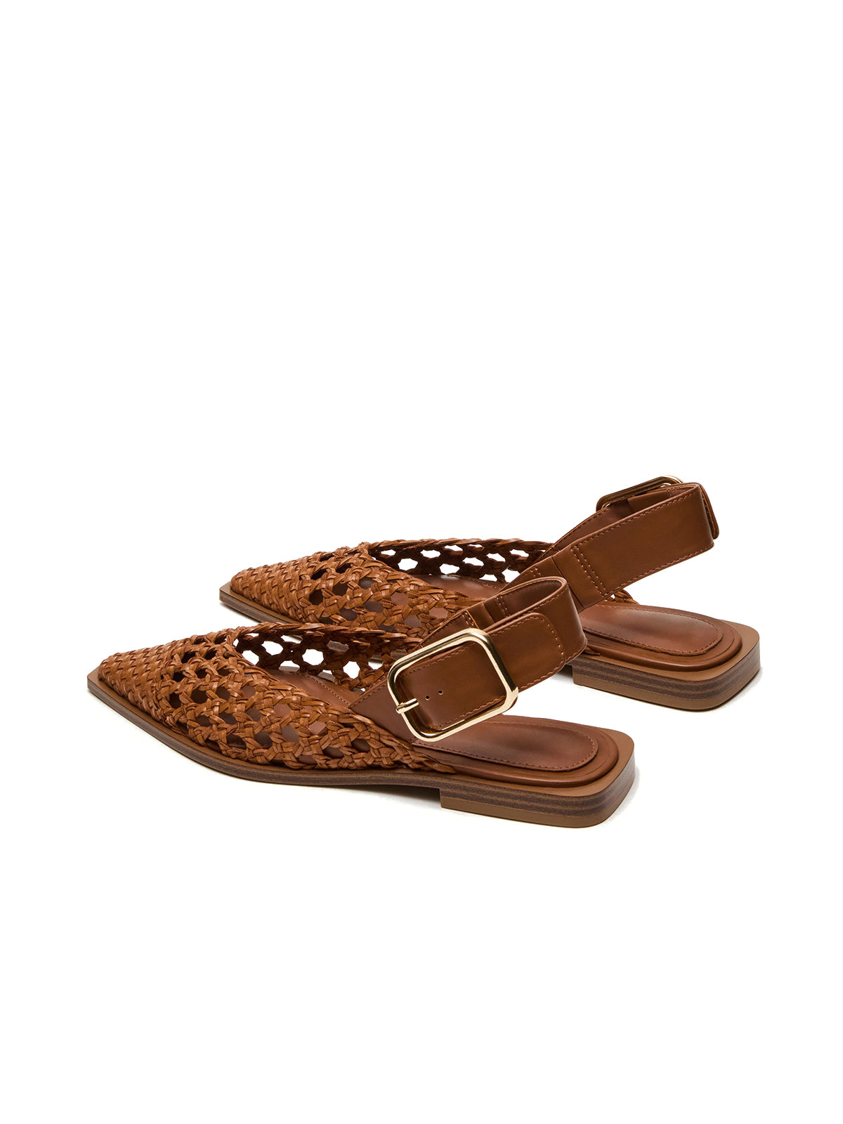 Cognac Woven Pointed-Toe Big Slingback Flats