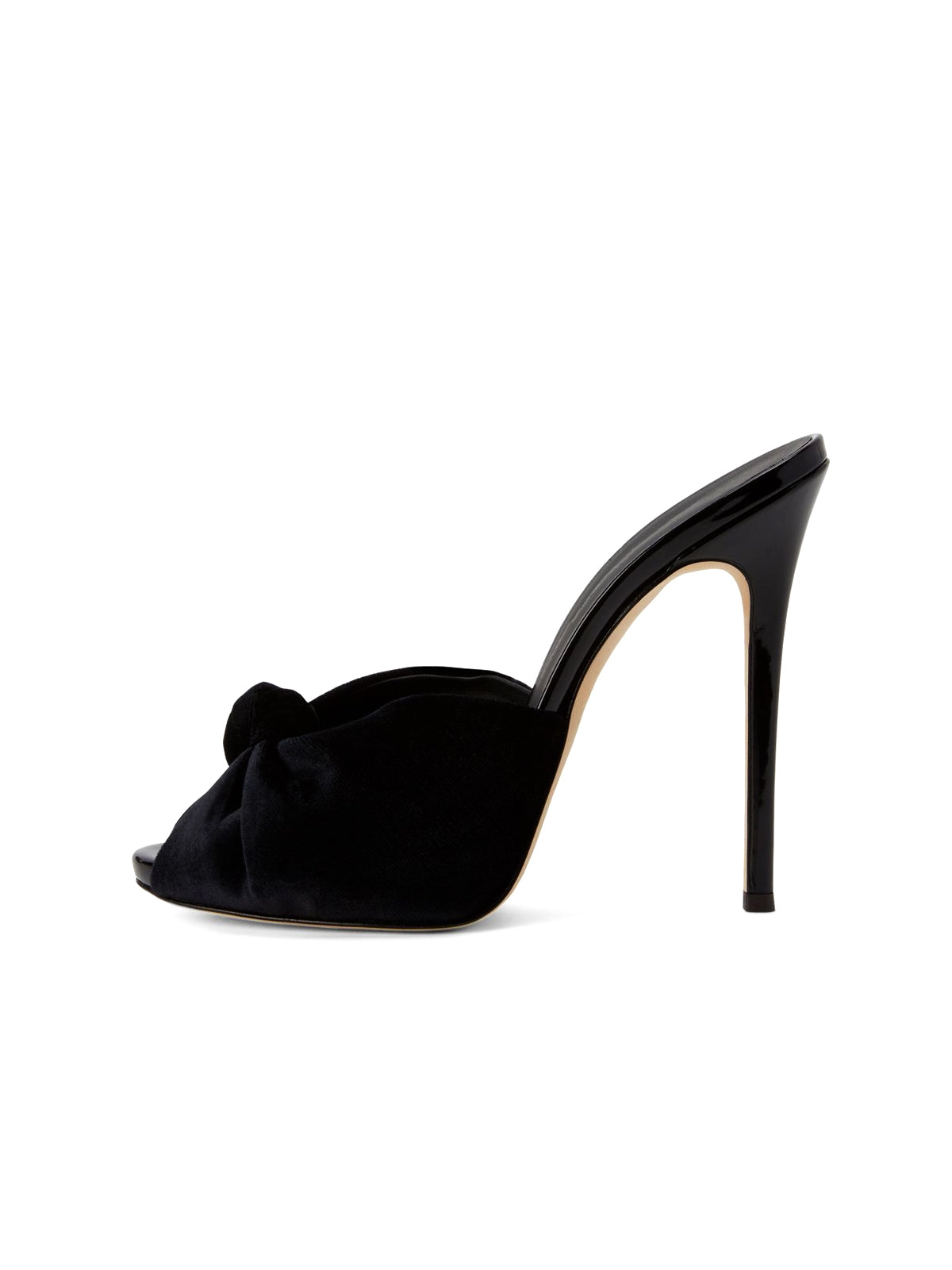 Black Velvet Peep Round-Toe Backless Slip-On High Heels