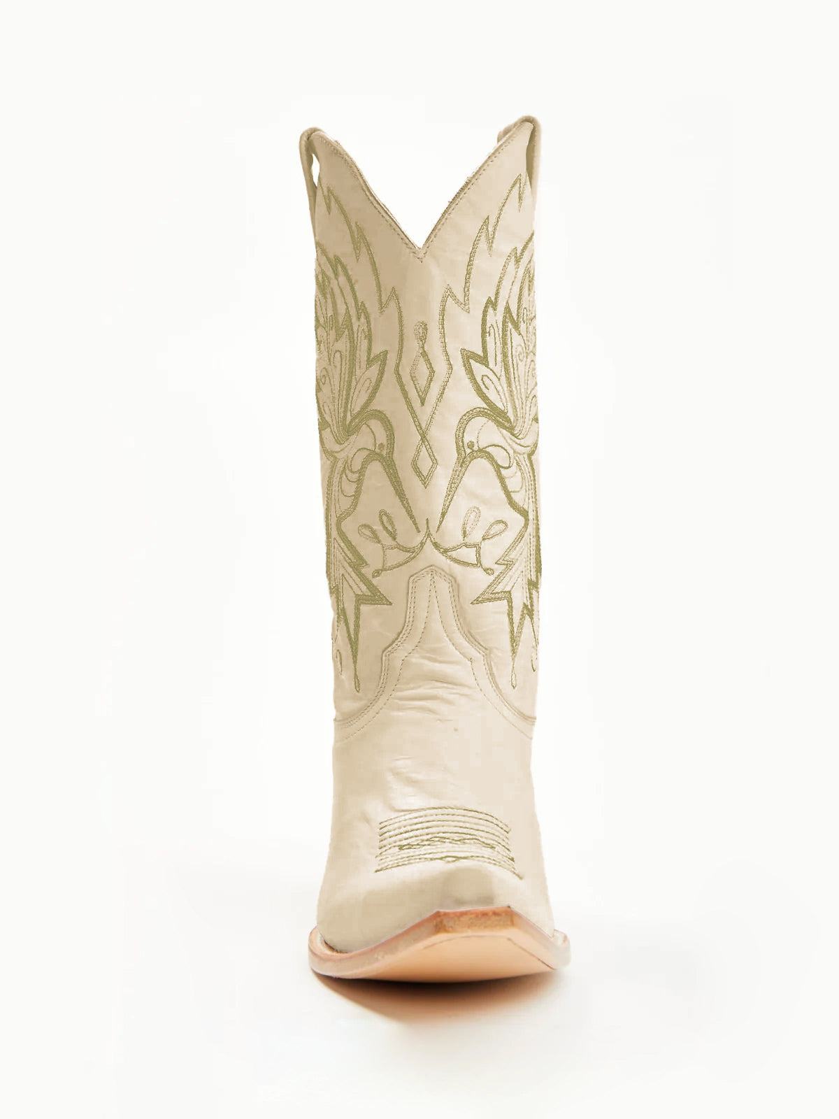 Beige Snip-Toe Vivid Bird Embroidery Mid Calf Cowgirl Boots