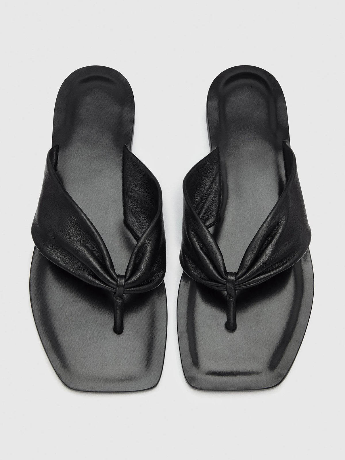 Black Square-Toe Front Studs Flip-Flops Simple Backless Flats
